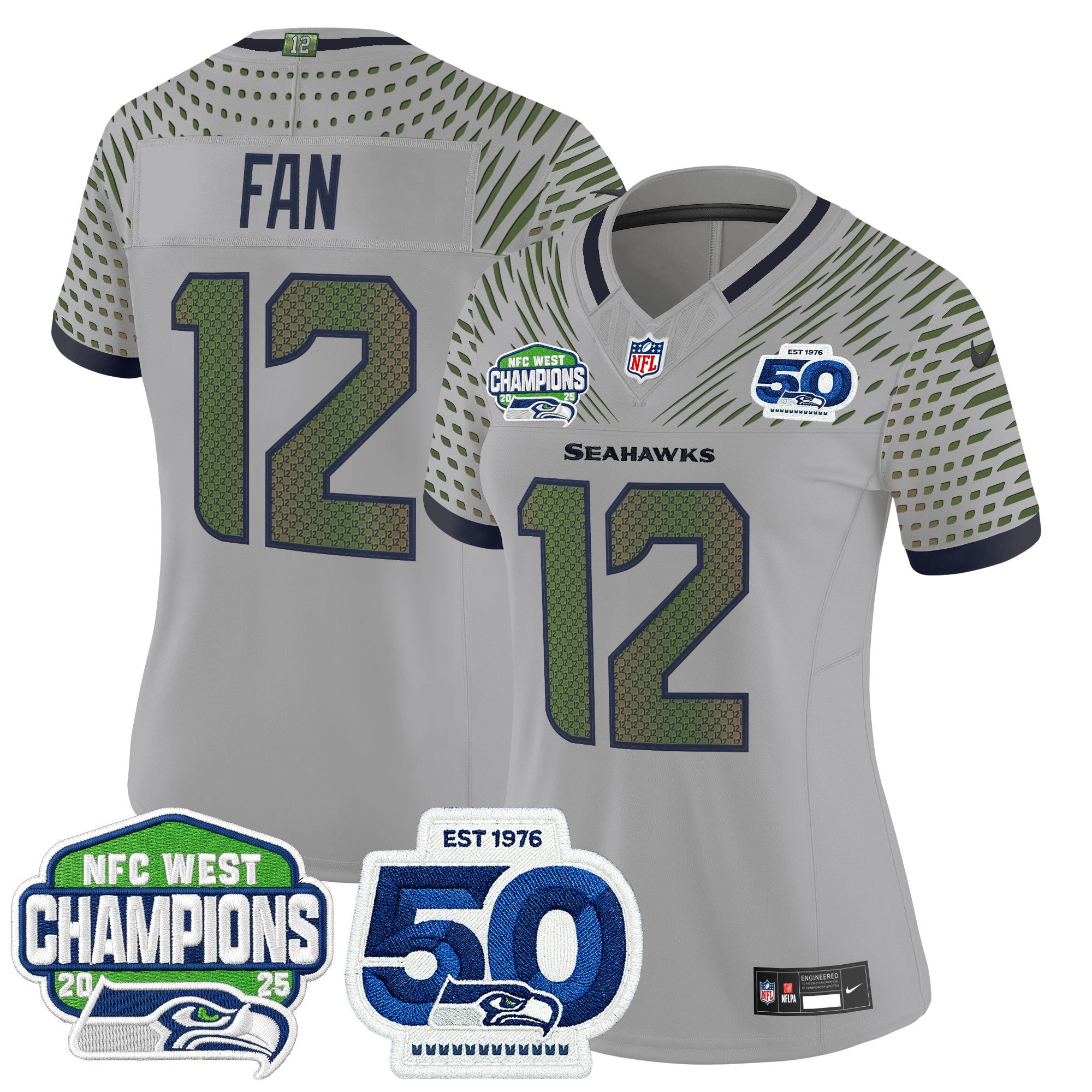 Women's Seattle Seahawks 2025 NFC West Division Champions & 50th Anniversary Patch Vapor Limited Jersey - All Stitched