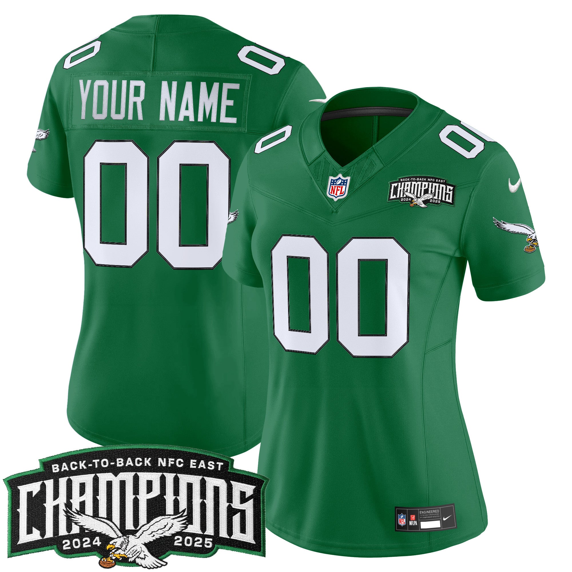 Philadelphia Eagles Back-To-Back 2024-2025 NFC East Division Champions Vapor Limited Custom Jersey - All Stitched