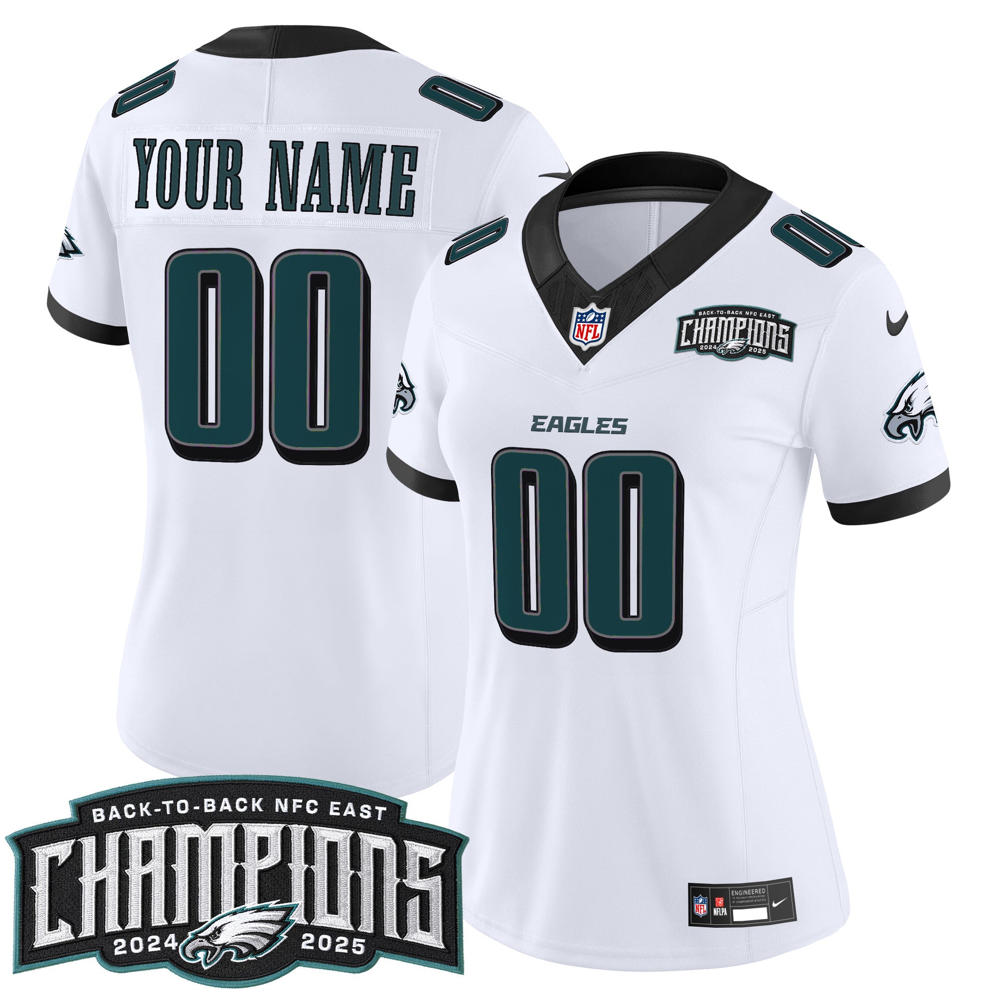 Philadelphia Eagles Back-To-Back 2024-2025 NFC East Division Champions Vapor Limited Custom Jersey - All Stitched