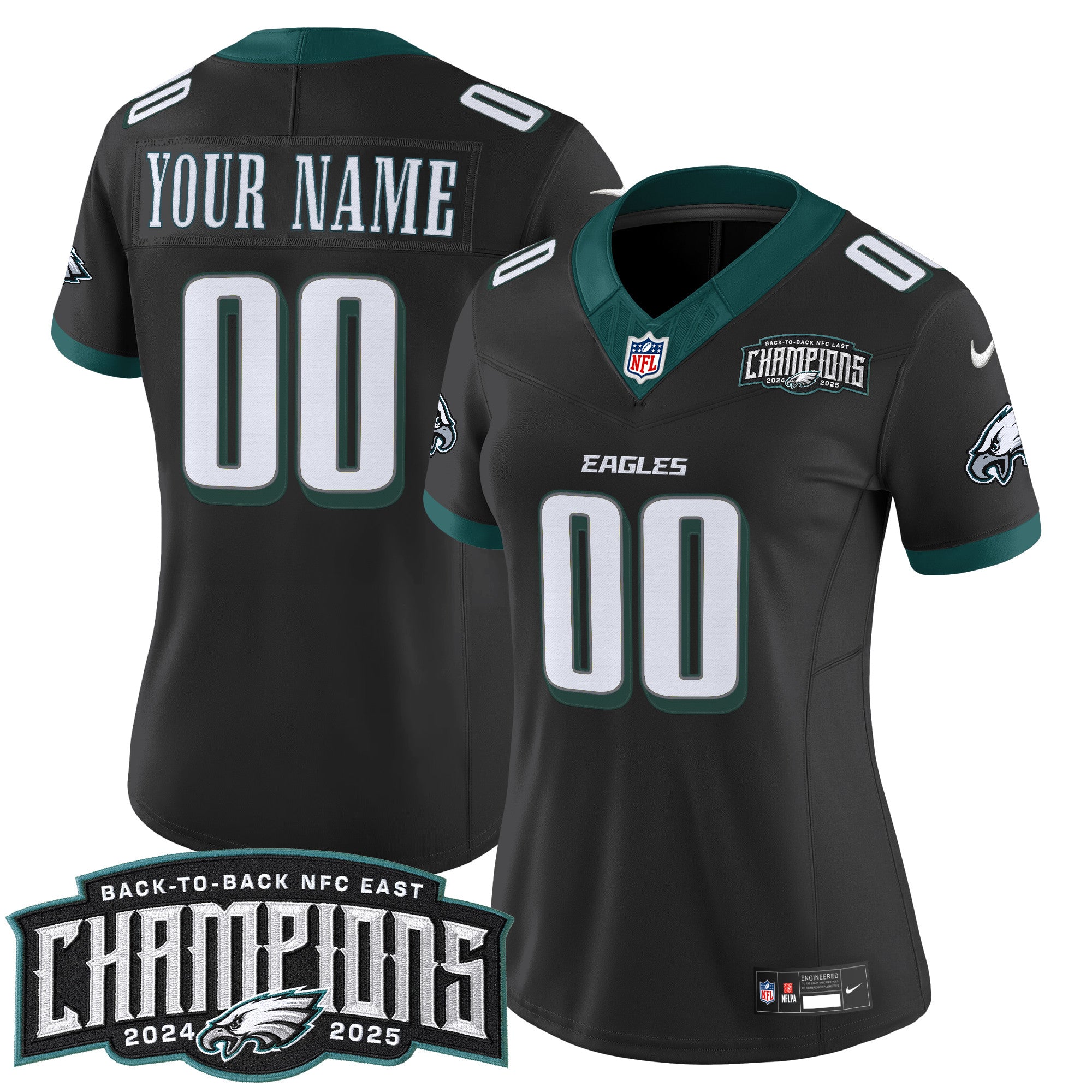 Philadelphia Eagles Back-To-Back 2024-2025 NFC East Division Champions Vapor Limited Custom Jersey - All Stitched