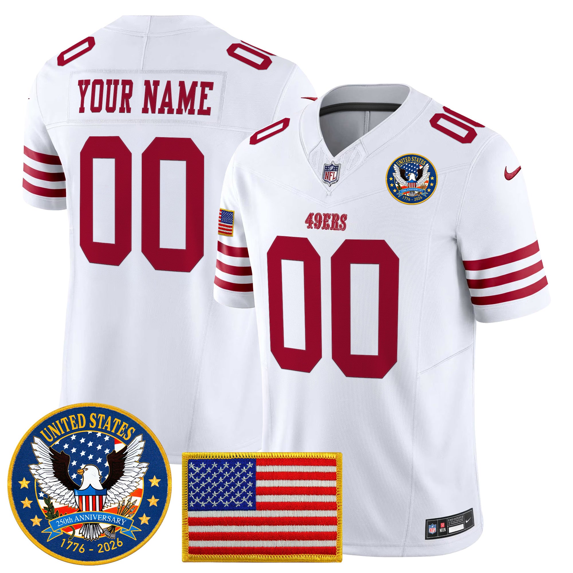 San Francisco 49ers "United States 250th Anniversary Patch" Vapor Limited Custom Jersey - All Stitched