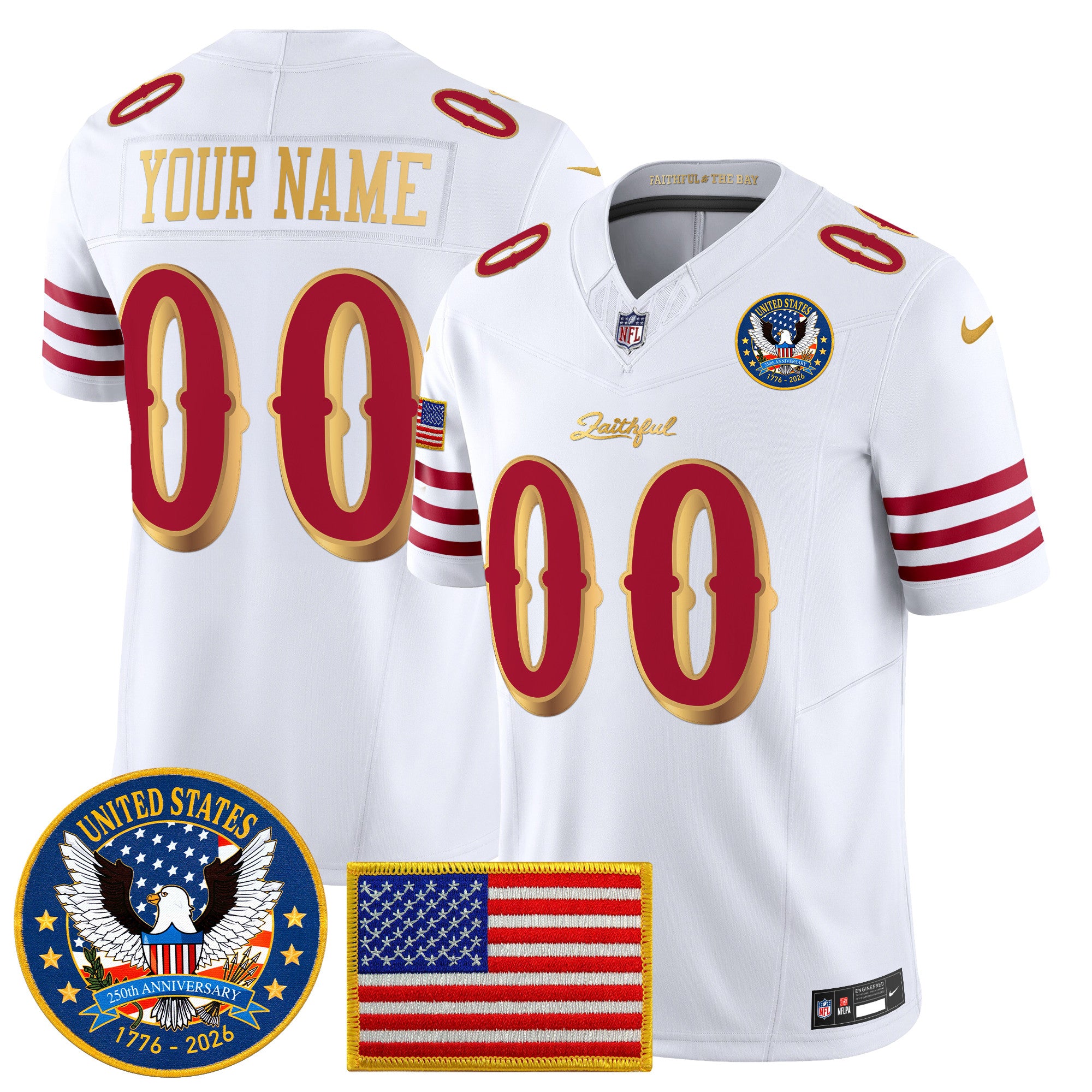 San Francisco 49ers "United States 250th Anniversary Patch" Vapor Limited Custom Jersey - All Stitched