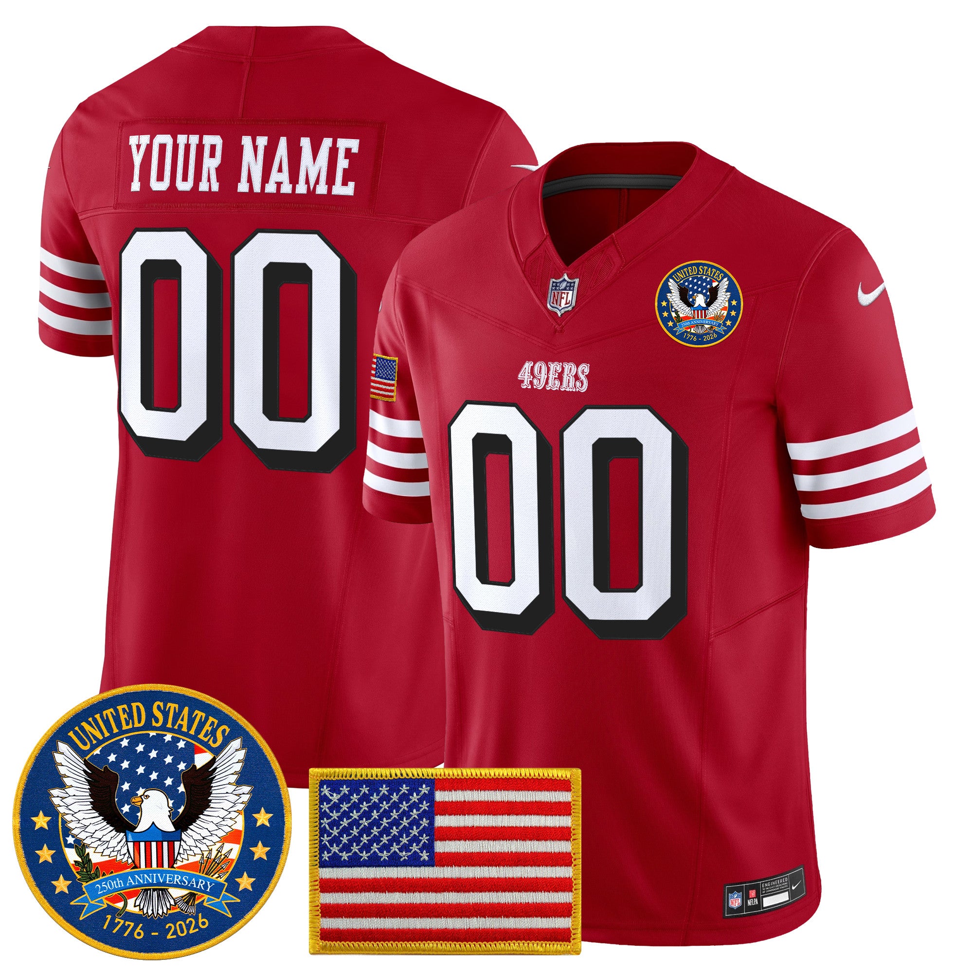 San Francisco 49ers "United States 250th Anniversary Patch" Vapor Limited Custom Jersey - All Stitched