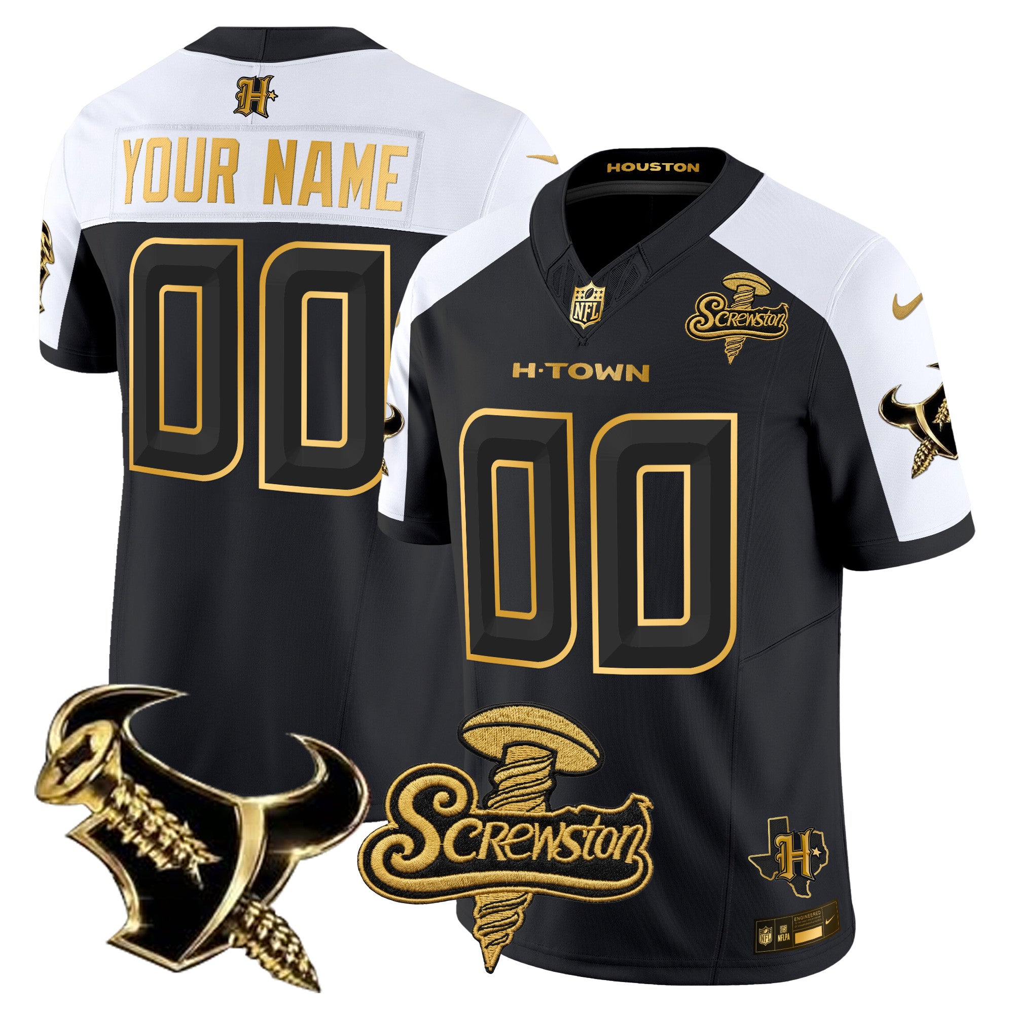 Houston Texans DJ Screw Gold Vapor Limited Custom Jersey - All Stitched