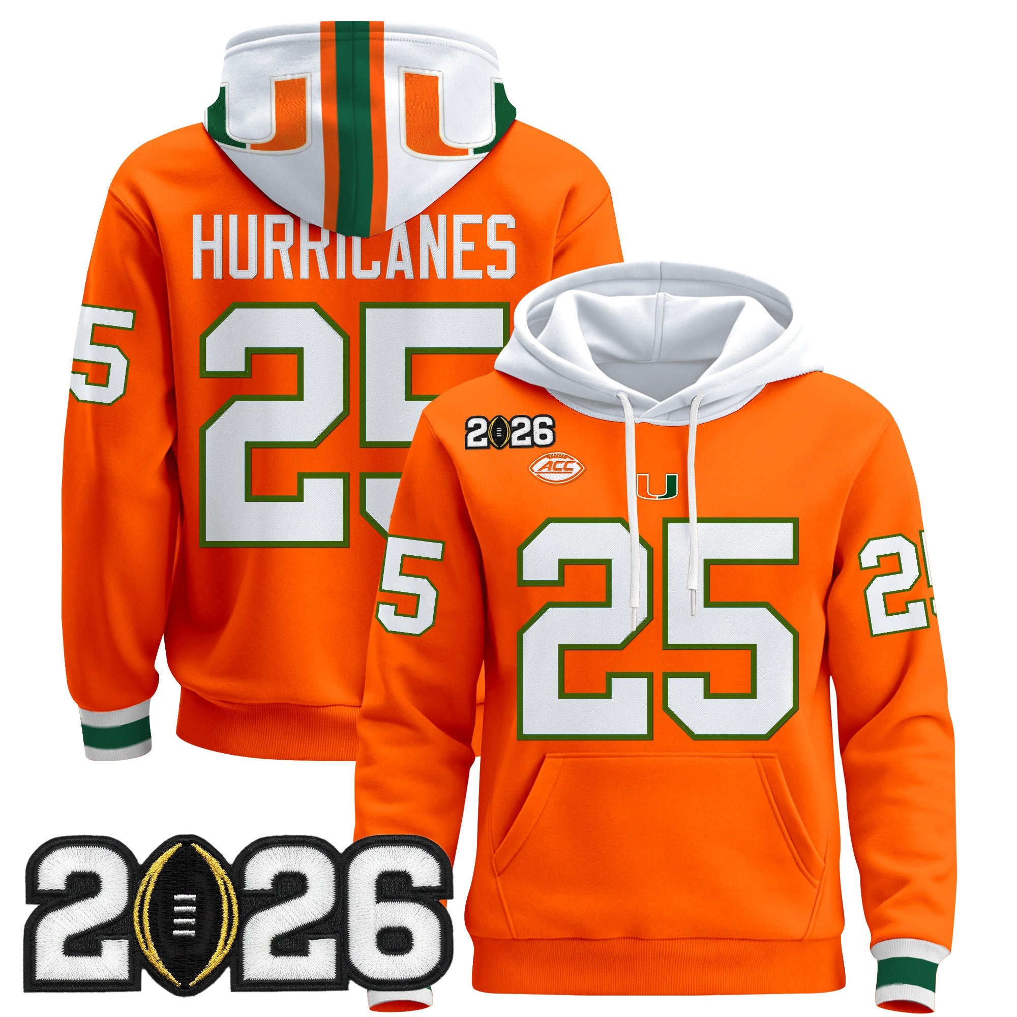 Men's Miami Hurricanes 2026 CFP Final Patch Premium Pullover Hoodie - All Stitched