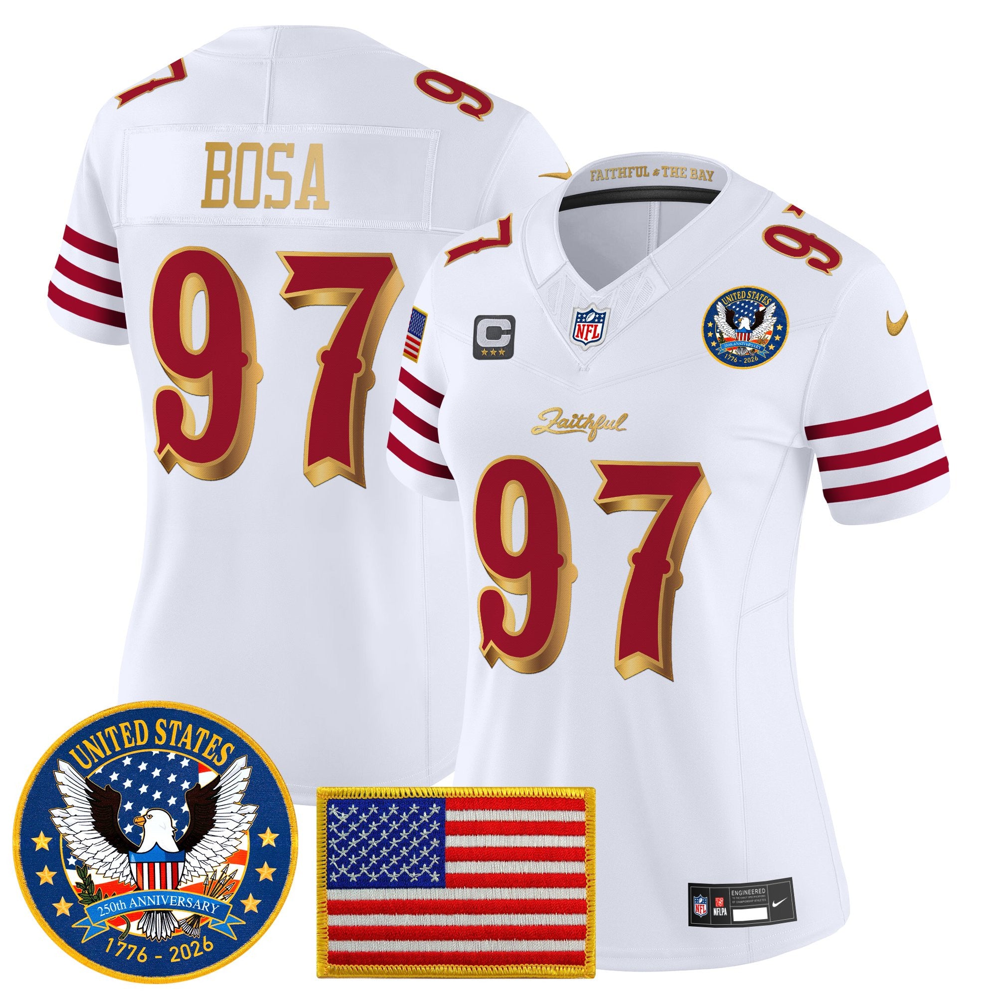 Women's San Francisco 49ers "United States 250th Anniversary Patch" Vapor Limited Jersey - All Stitched