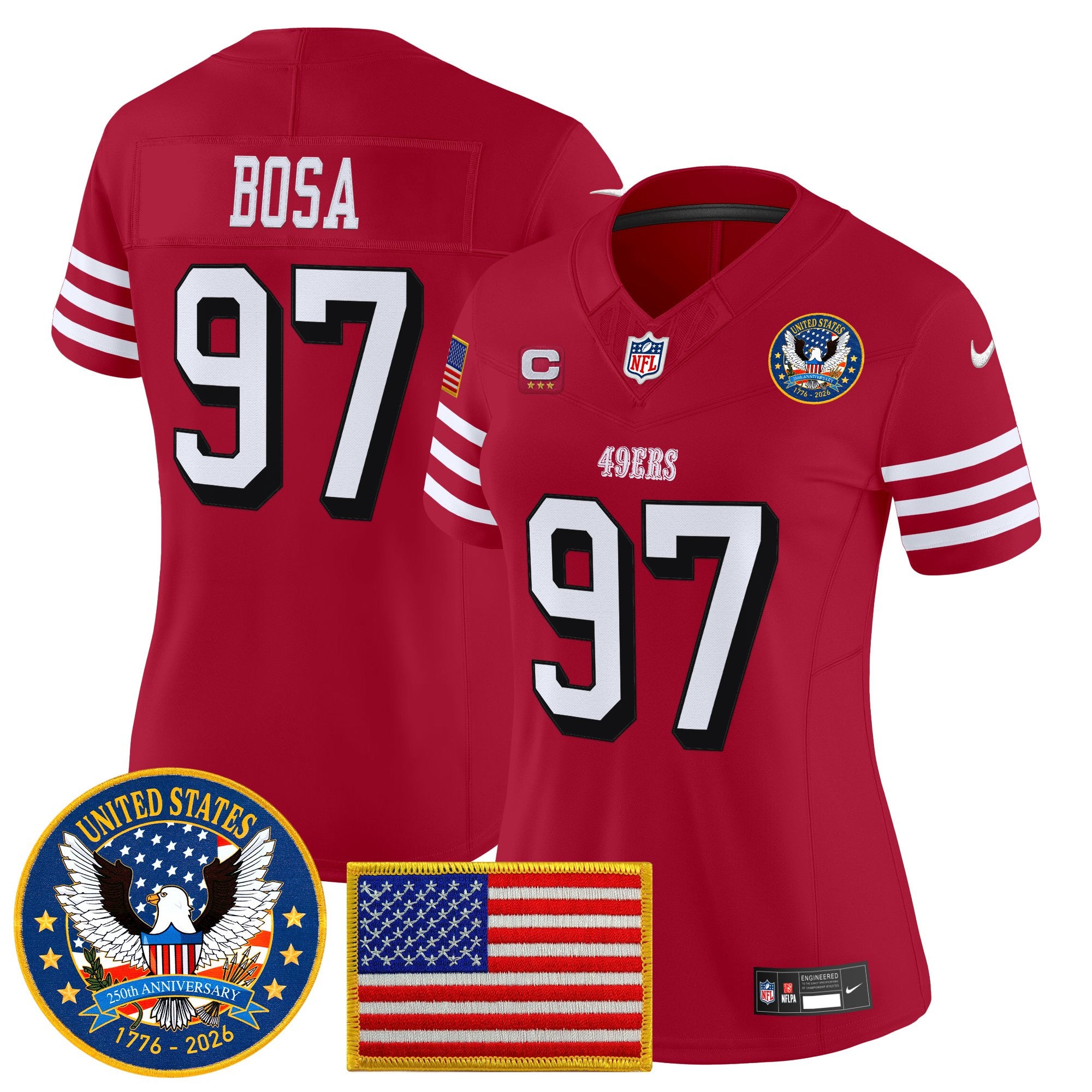 Women's San Francisco 49ers "United States 250th Anniversary Patch" Vapor Limited Jersey - All Stitched