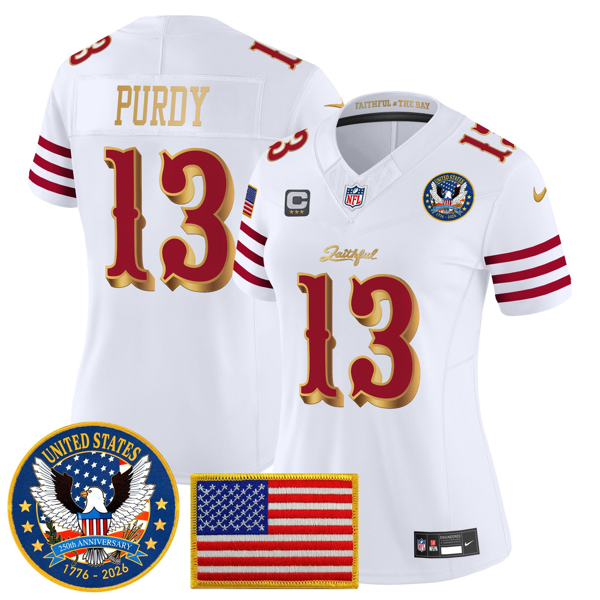 Women's San Francisco 49ers "United States 250th Anniversary Patch" Vapor Limited Jersey - All Stitched