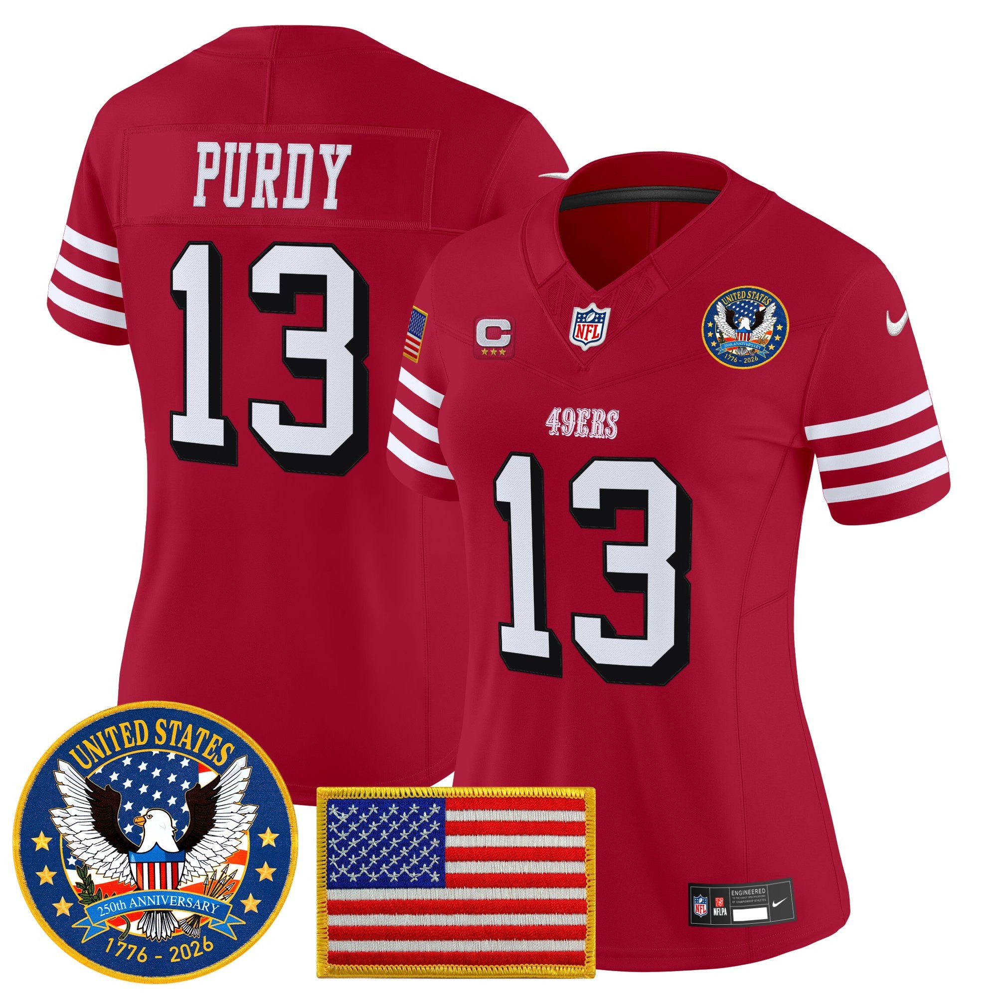Women's San Francisco 49ers "United States 250th Anniversary Patch" Vapor Limited Jersey - All Stitched
