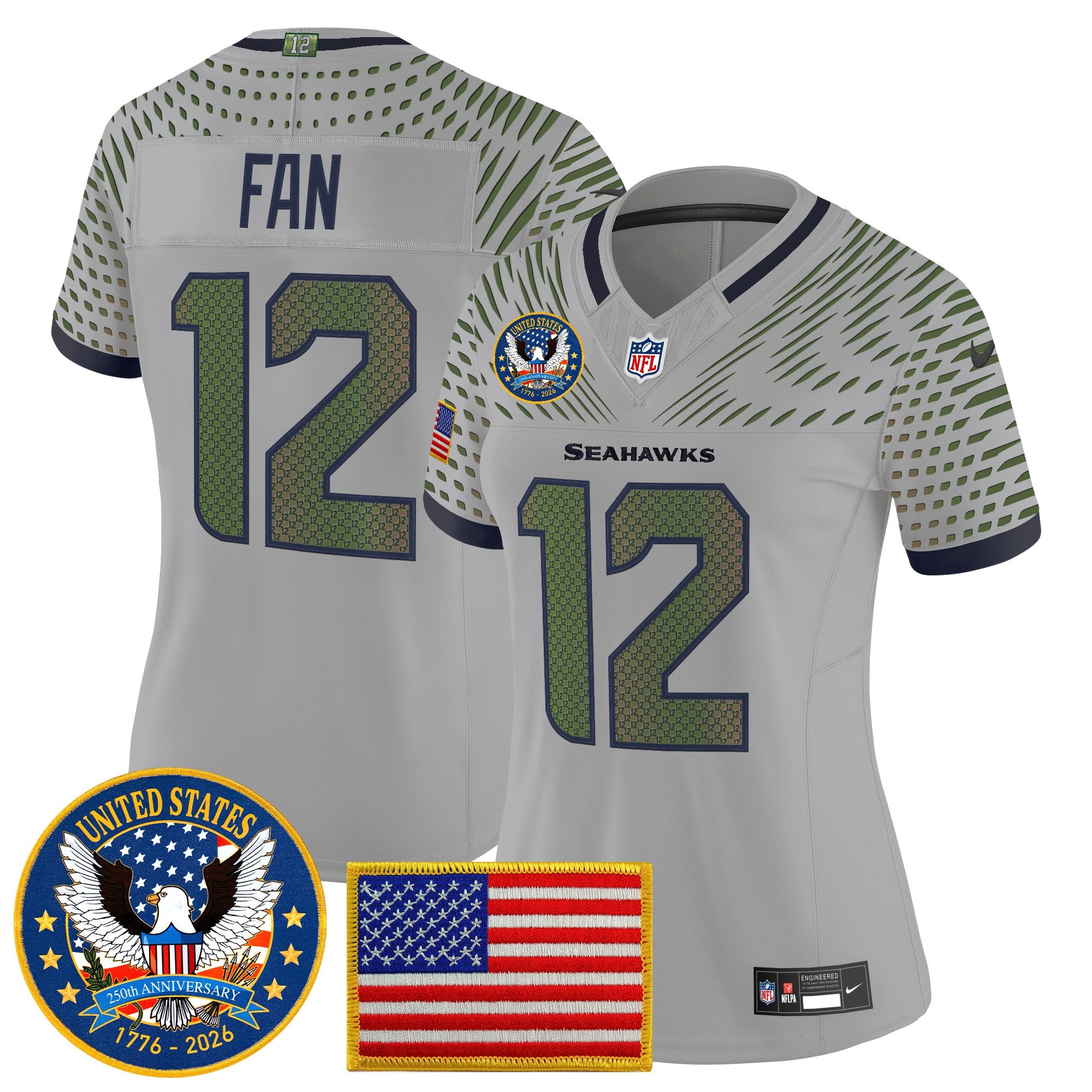 Women's Seattle Seahawks "United States 250th Anniversary Patch" Vapor Limited Jersey - All Stitched