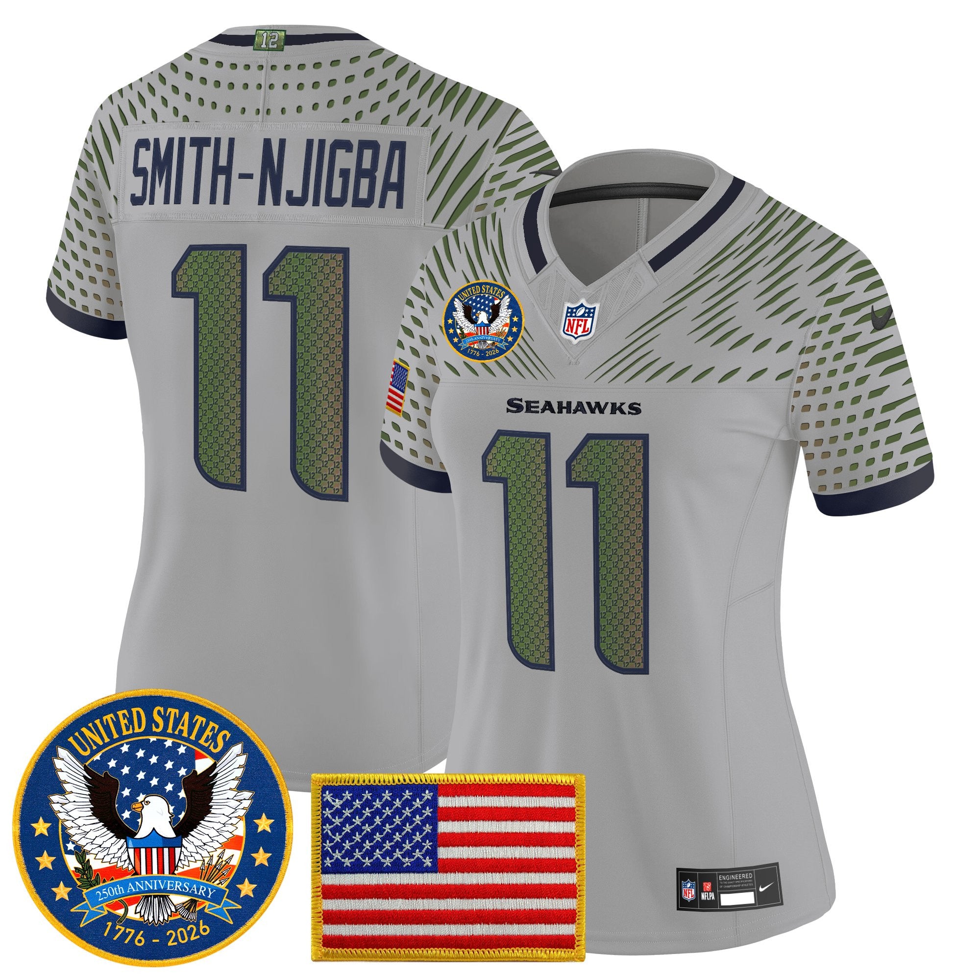 Women's Seattle Seahawks "United States 250th Anniversary Patch" Vapor Limited Jersey - All Stitched
