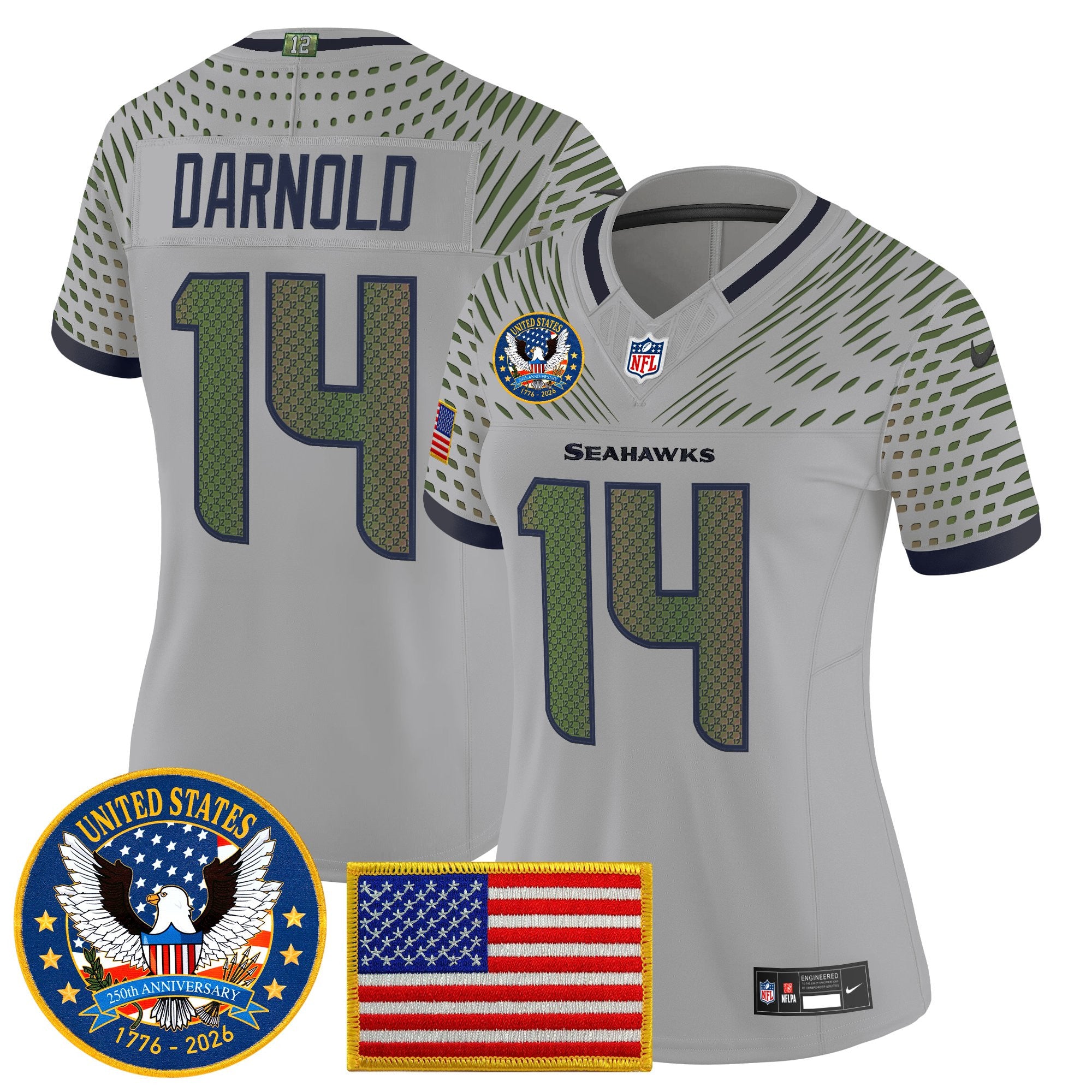 Women's Seattle Seahawks "United States 250th Anniversary Patch" Vapor Limited Jersey - All Stitched