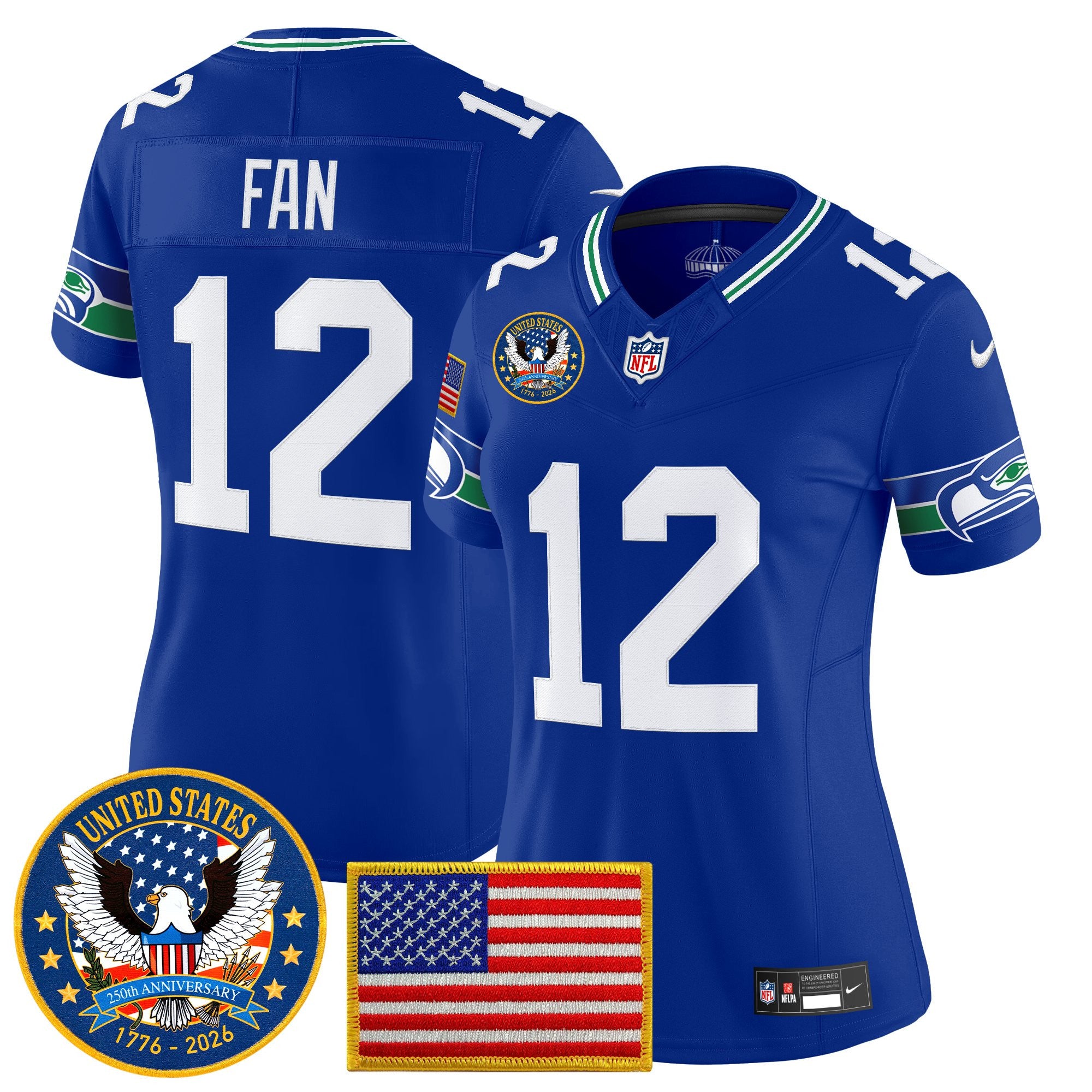Women's Seattle Seahawks "United States 250th Anniversary Patch" Vapor Limited Jersey - All Stitched