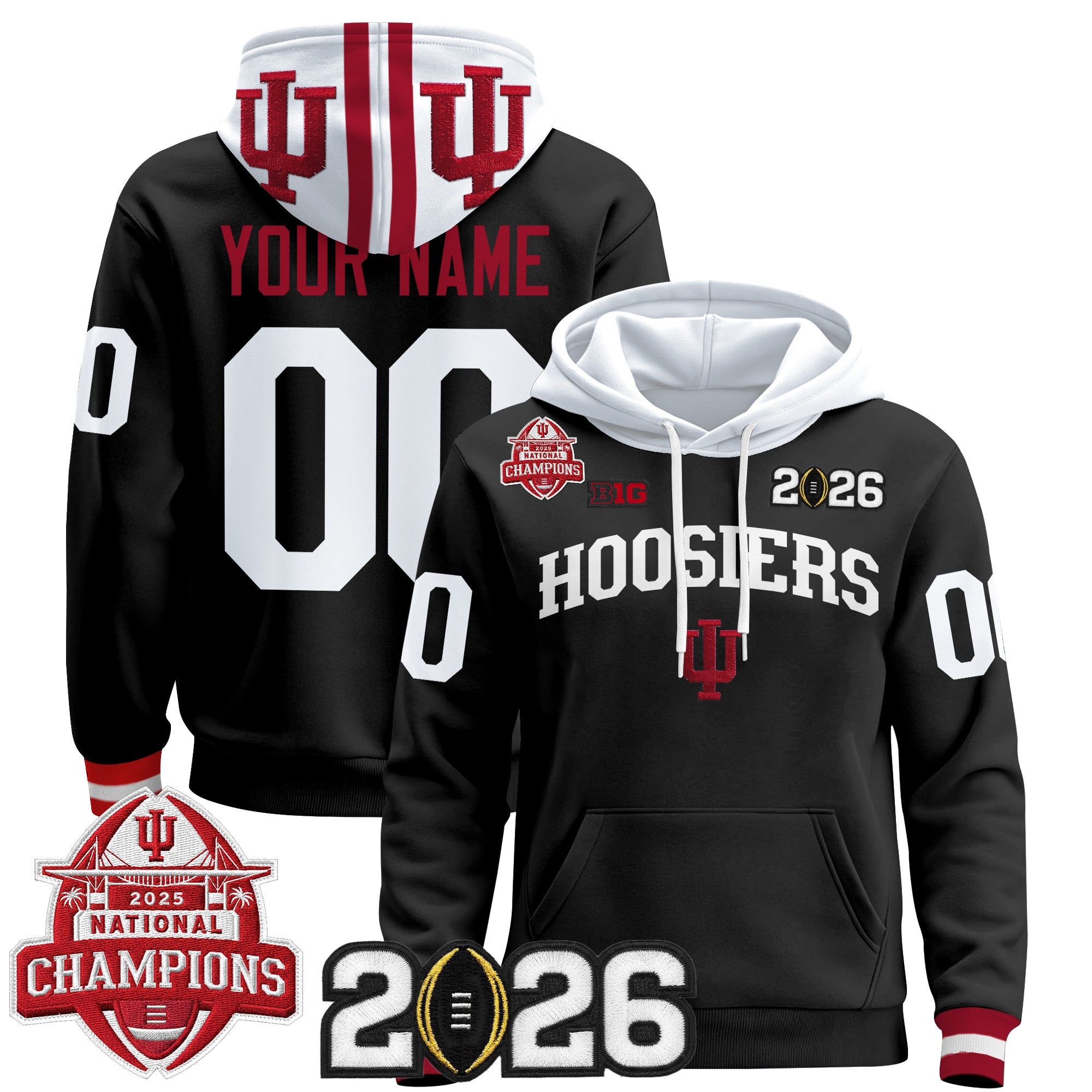Indiana Hoosiers 2025 National Champions & 2026 CFP Final Patch Premium Custom Pullover Hoodie V2 - All Stitched