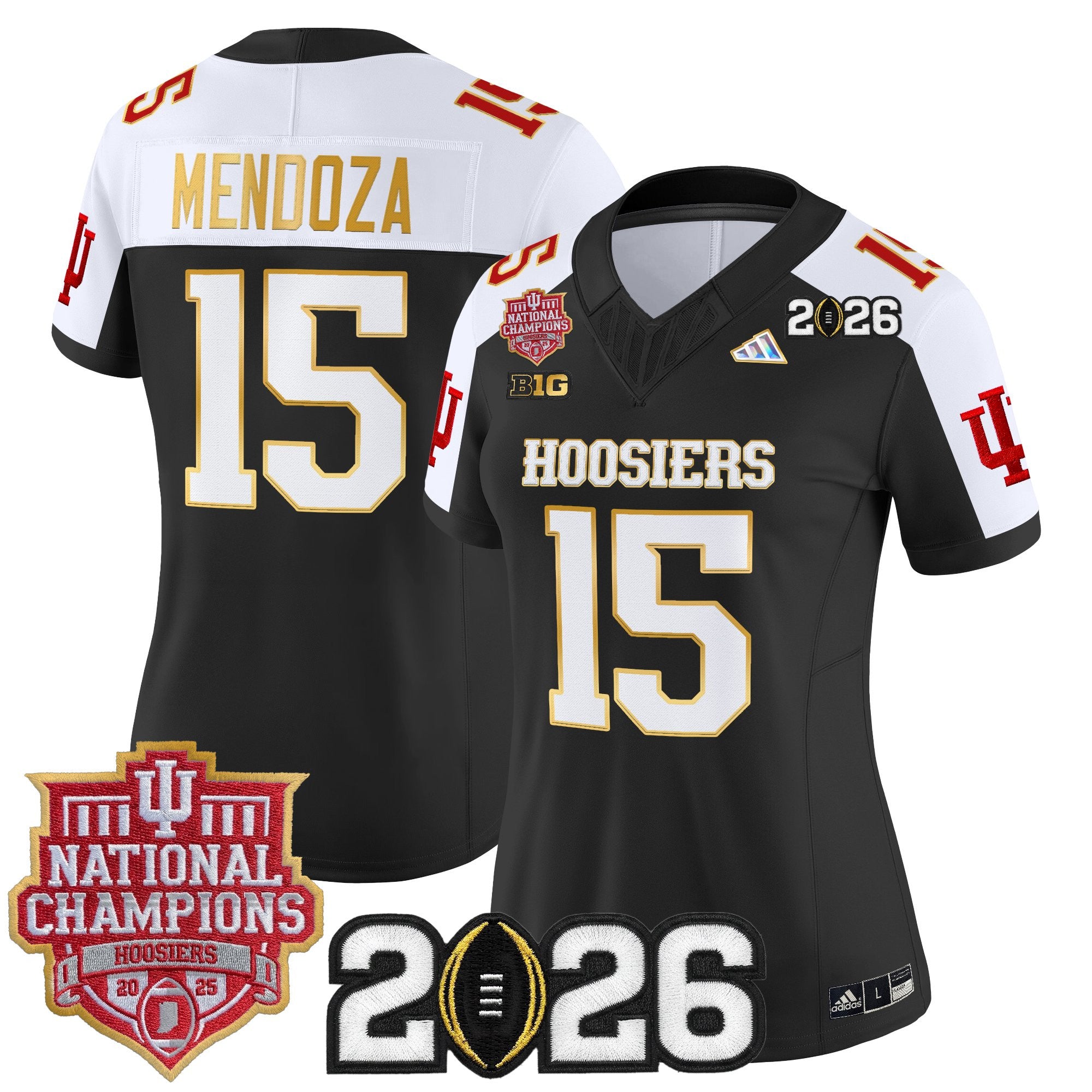 Women's Indiana Hoosiers 2025 National Champions & 2026 CFP Final Patch Gold Trim Vapor Limited Jersey - All Stitched