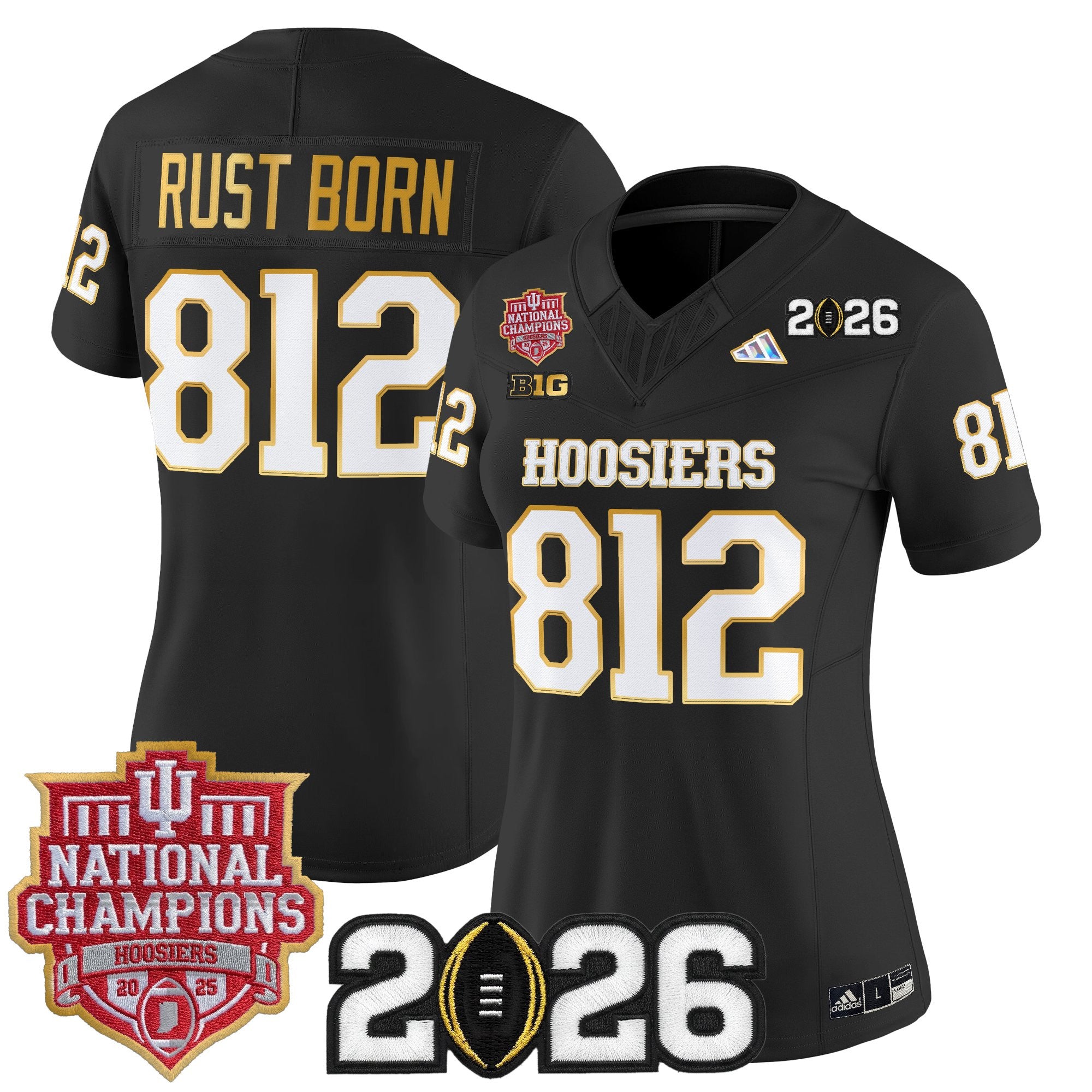 Women's Indiana Hoosiers 2025 National Champions & 2026 CFP Final Patch Gold Trim Vapor Limited Jersey - All Stitched