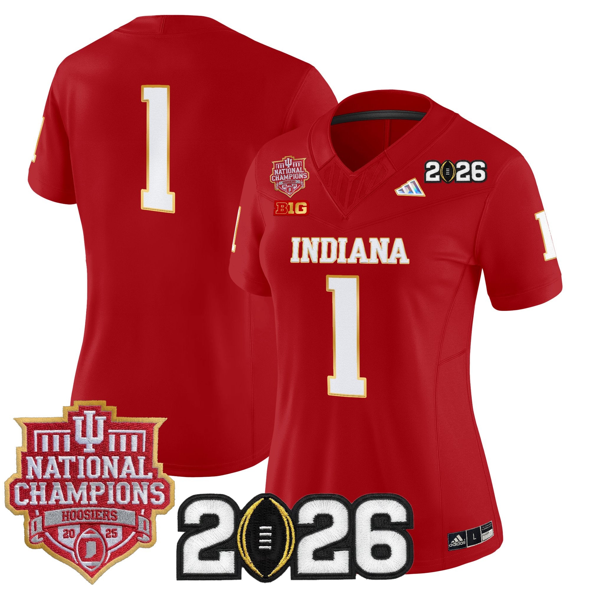 Women's Indiana Hoosiers 2025 National Champions & 2026 CFP Final Patch Gold Trim Vapor Limited Jersey - All Stitched