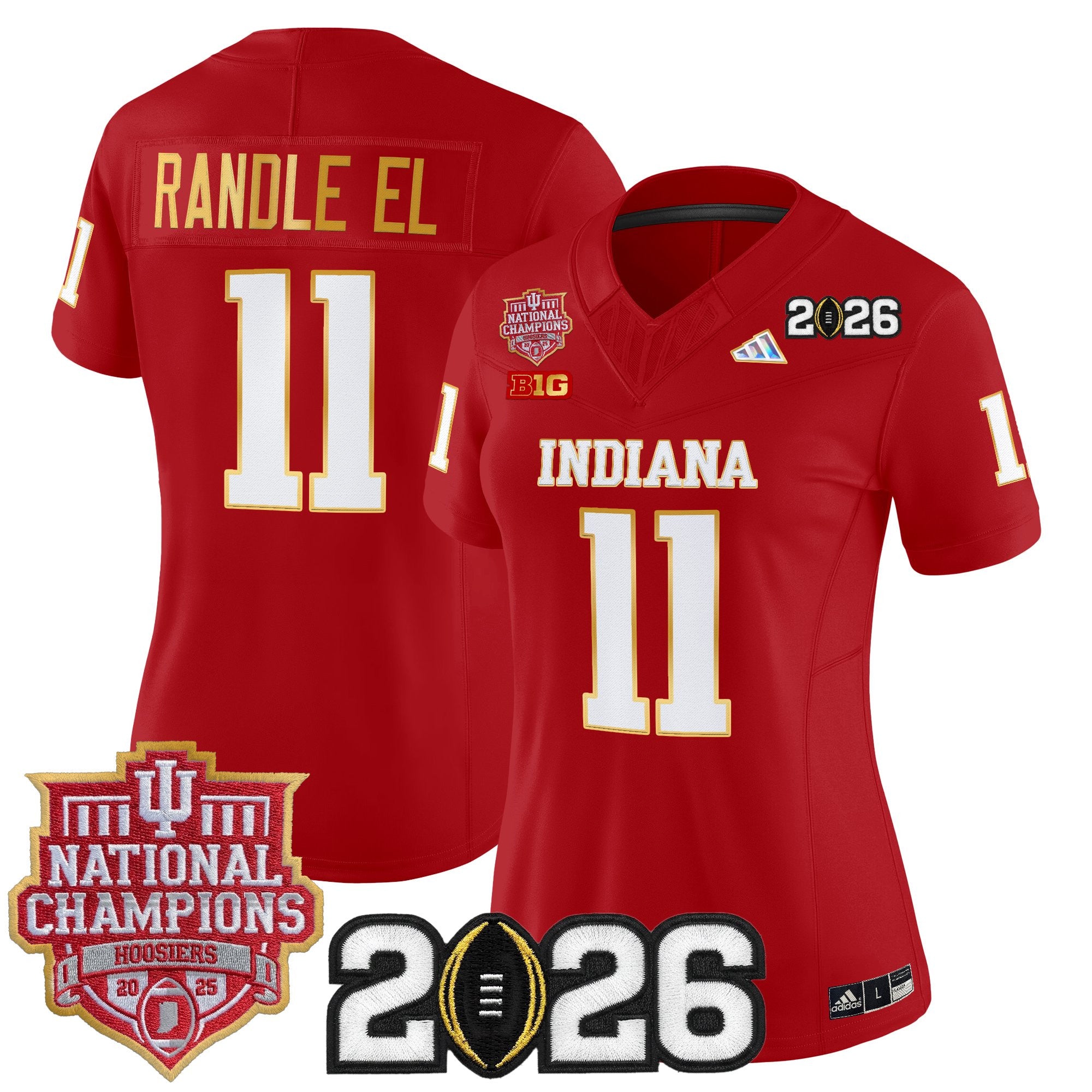 Women's Indiana Hoosiers 2025 National Champions & 2026 CFP Final Patch Gold Trim Vapor Limited Jersey - All Stitched