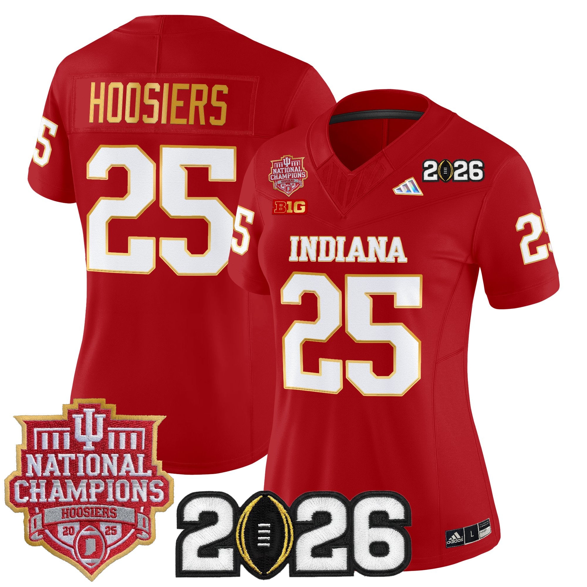 Women's Indiana Hoosiers 2025 National Champions & 2026 CFP Final Patch Gold Trim Vapor Limited Jersey - All Stitched