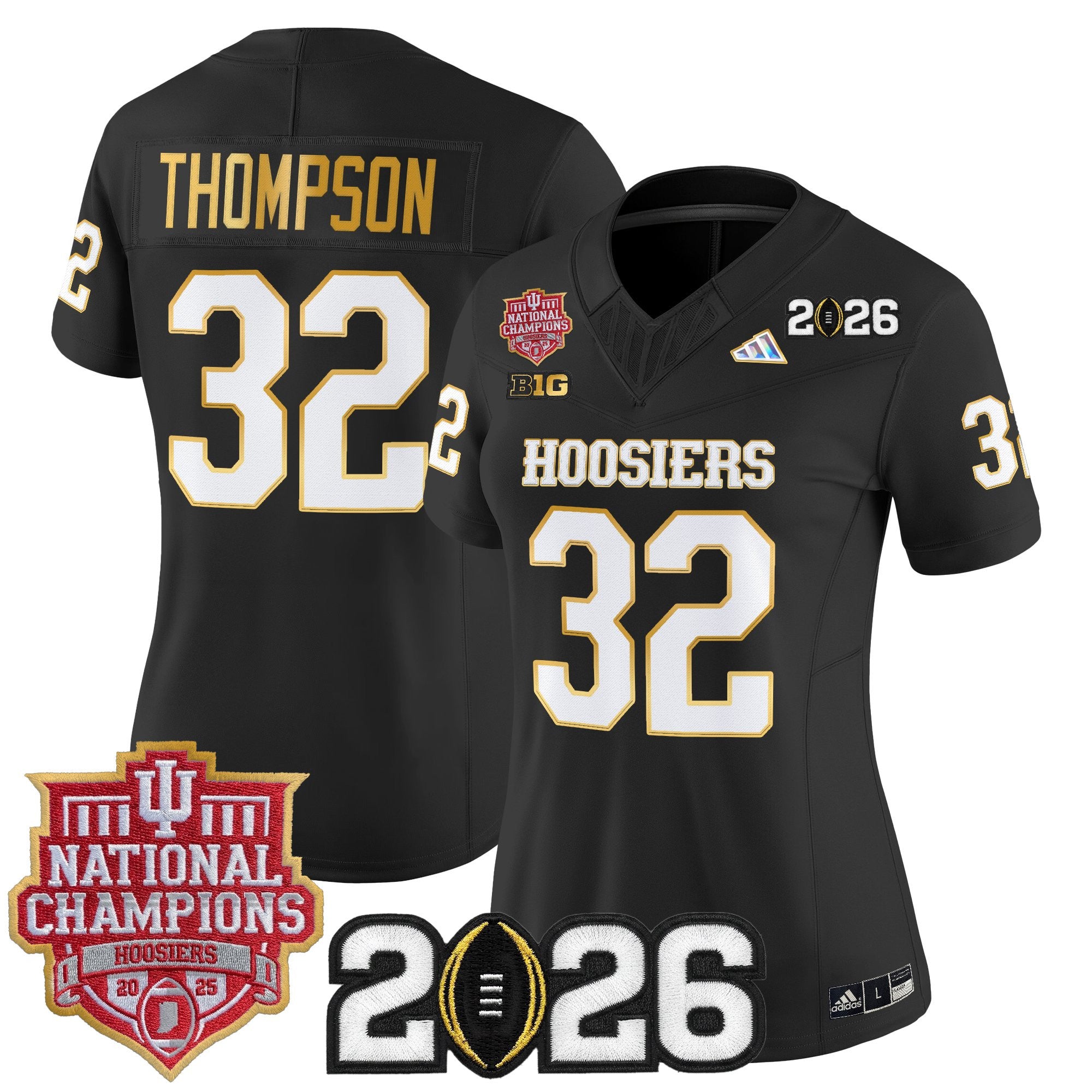 Women's Indiana Hoosiers 2025 National Champions & 2026 CFP Final Patch Gold Trim Vapor Limited Jersey - All Stitched