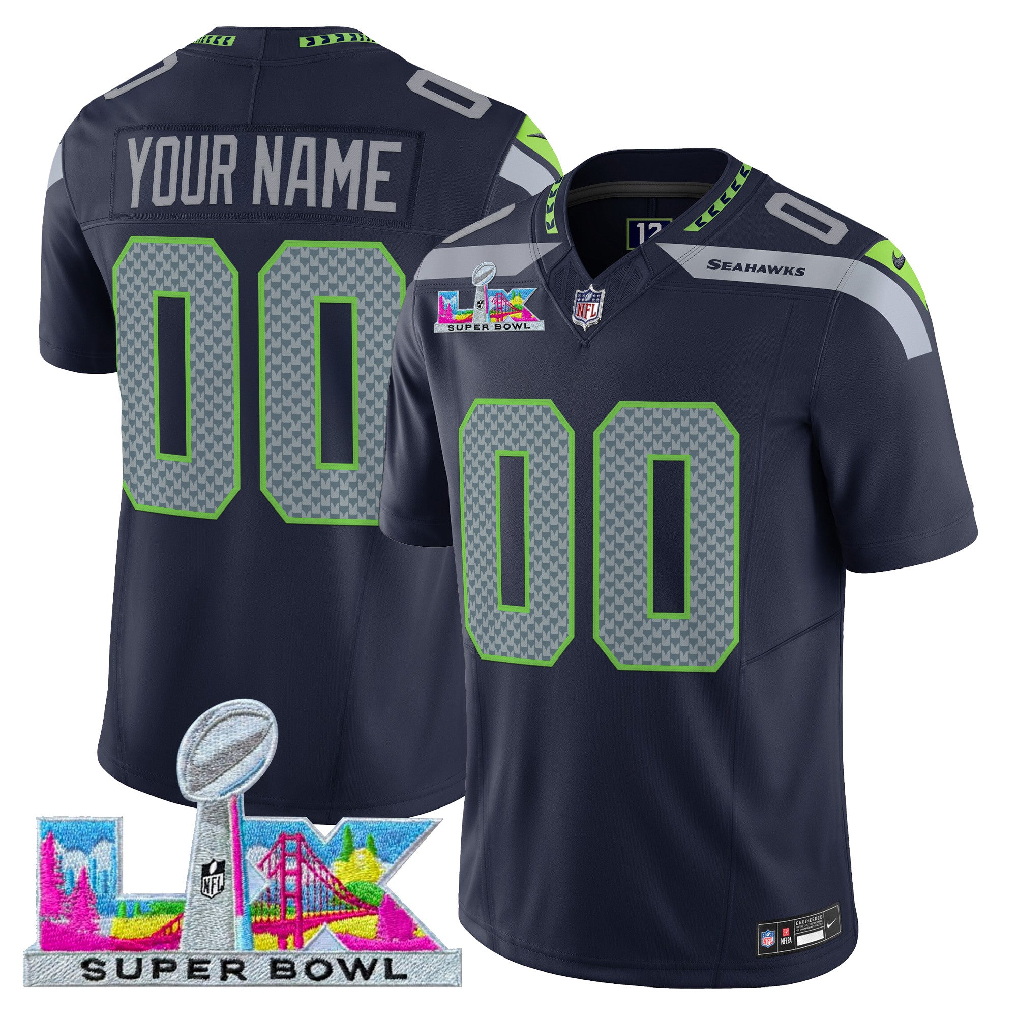 Seattle Seahawks Super Bowl LX Vapor Limited Custom Jersey - All Stitched