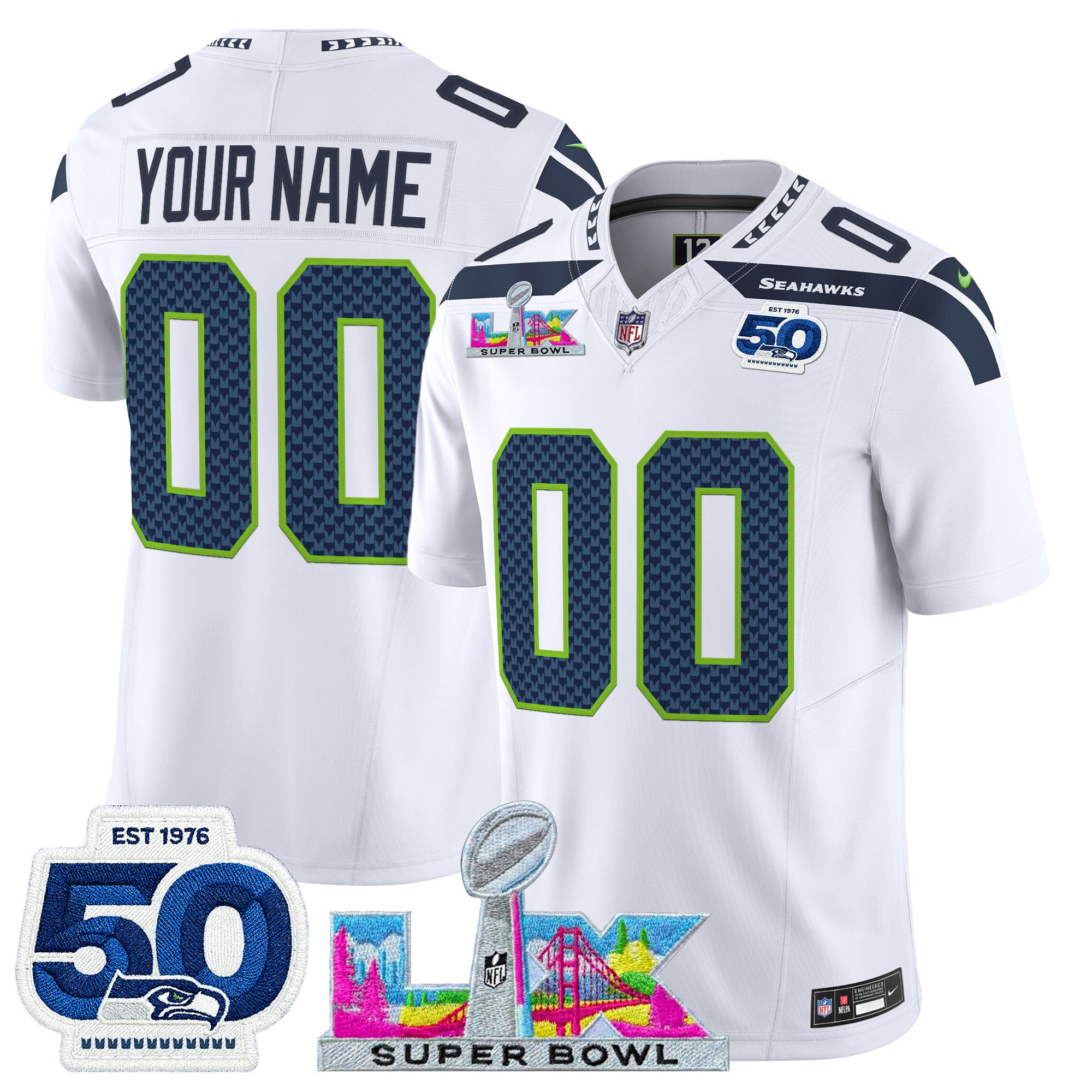 Seattle Seahawks "Super Bowl LX & 50th Patch" Vapor Limited Custom Jersey - All Stitched