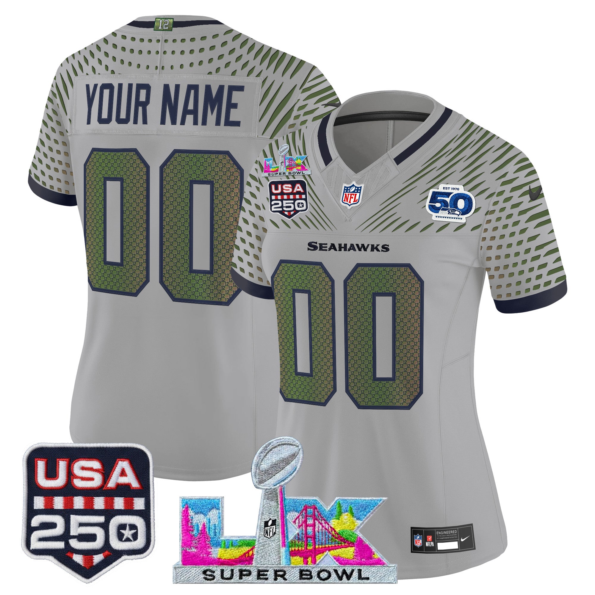 Seattle Seahawks "Super Bowl LX & United States 250th Anniversary Patch" Vapor Limited Custom Jersey - All Stitched