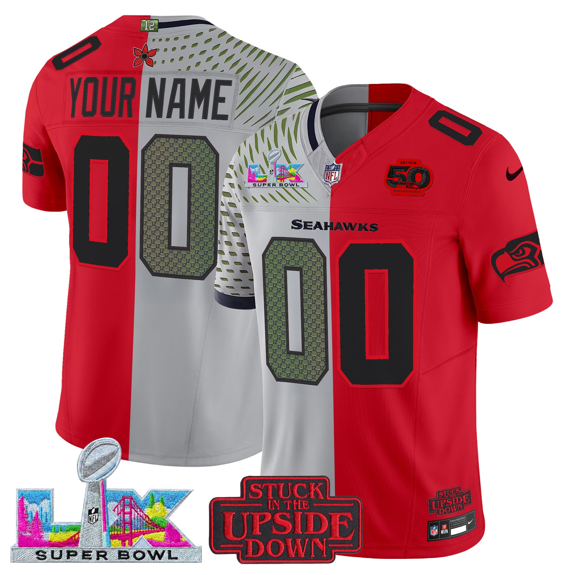 Seattle Seahawks 'Upside Down Edition' Vapor Limited Custom Jersey - Super Bowl LX Patch - All Stitched
