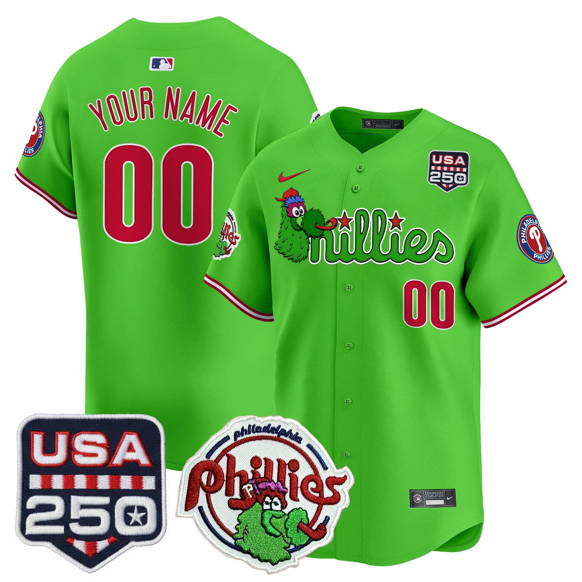 Philadelphia Phillies Phanatic & 250America Patch Vapor Premier Limited Custom Jersey - All Stitched