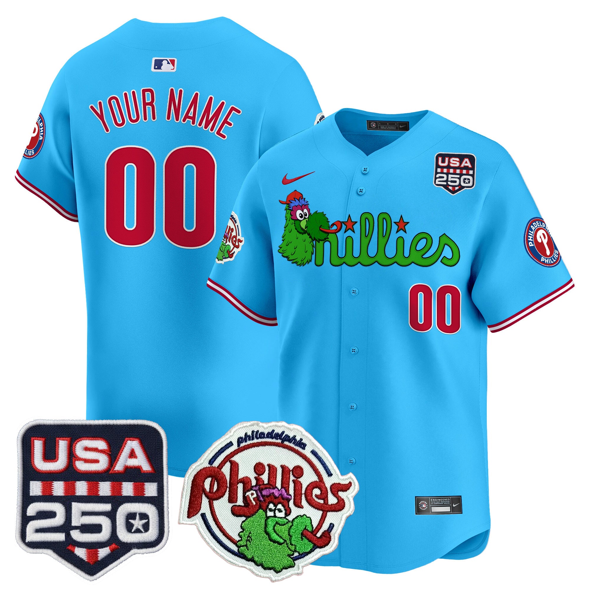 Philadelphia Phillies Phanatic & 250America Patch Vapor Premier Limited Custom Jersey - All Stitched