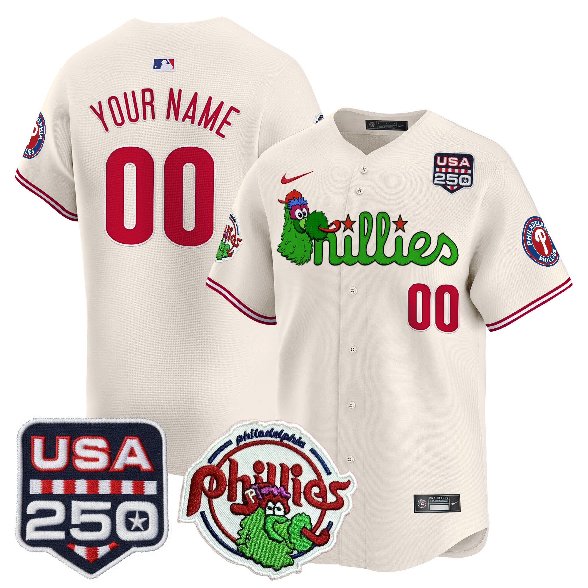 Philadelphia Phillies Phanatic & 250America Patch Vapor Premier Limited Custom Jersey - All Stitched