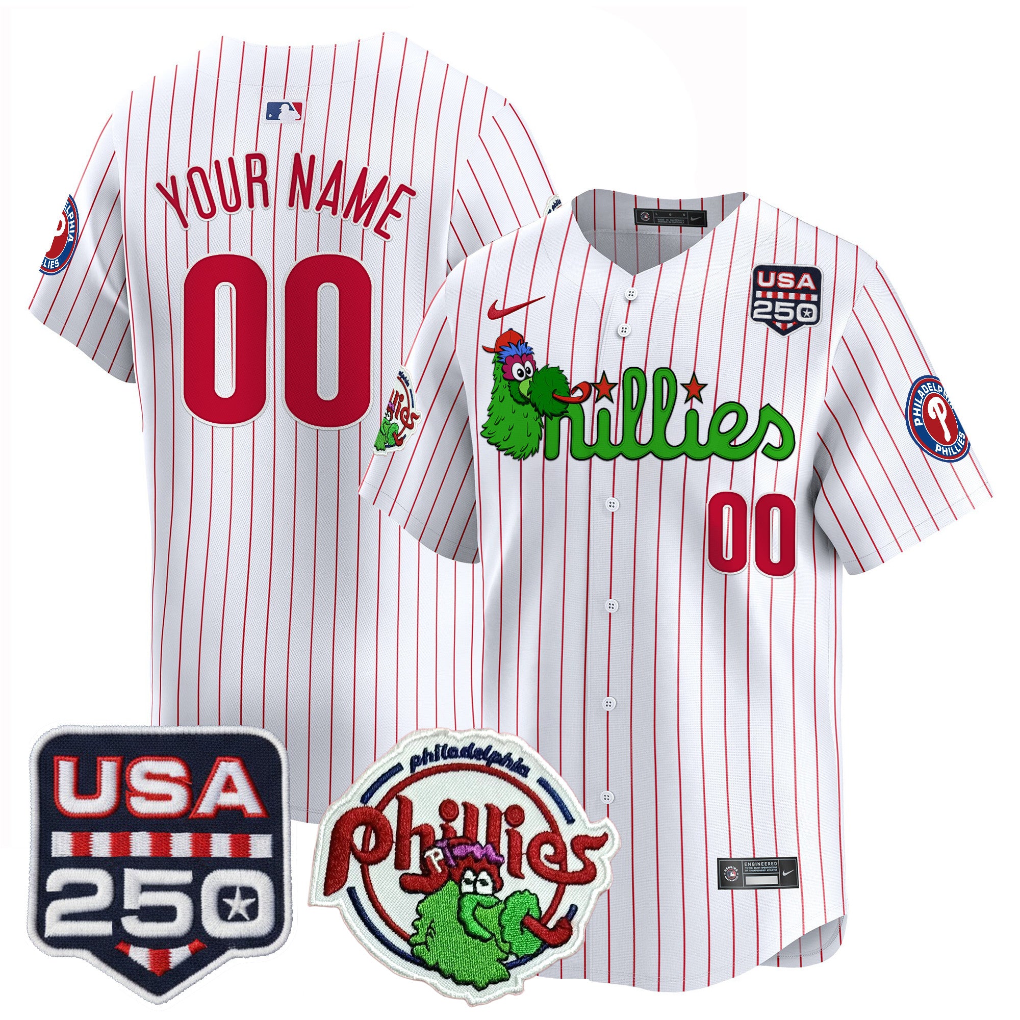 Philadelphia Phillies Phanatic & 250America Patch Vapor Premier Limited Custom Jersey - All Stitched