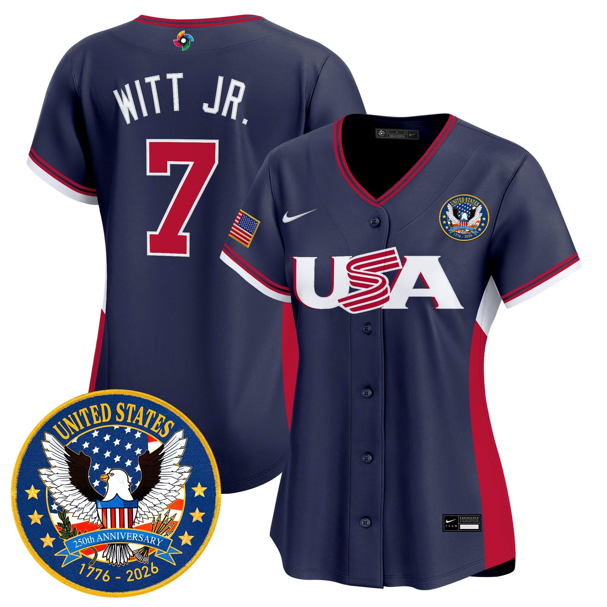 Women's Team USA World Baseball Classic United States 250th Anniversary Patch Vapor Premier Jersey - All Stitched