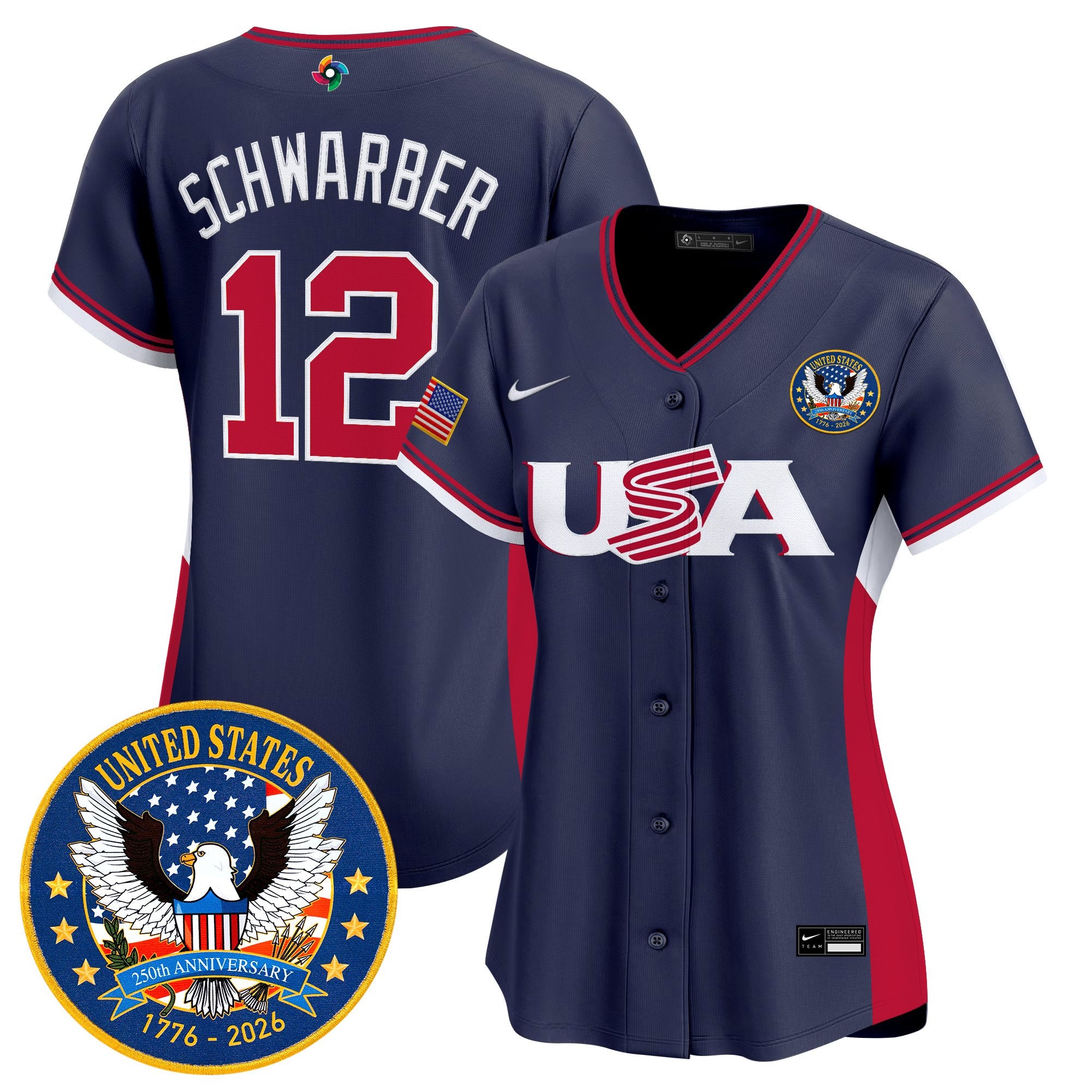 Women's Team USA World Baseball Classic United States 250th Anniversary Patch Vapor Premier Jersey - All Stitched