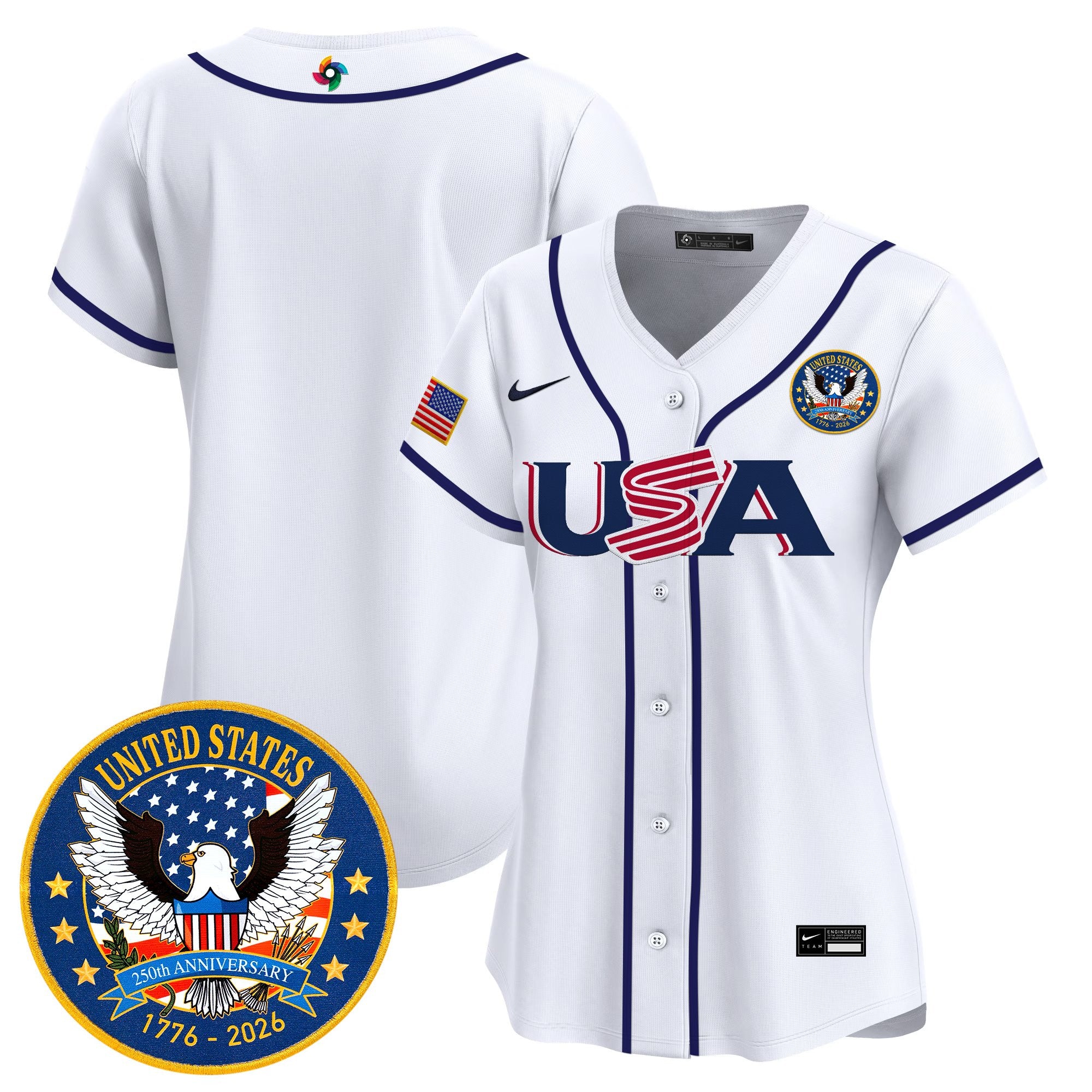 Women's Team USA World Baseball Classic United States 250th Anniversary Patch Vapor Premier Jersey - All Stitched