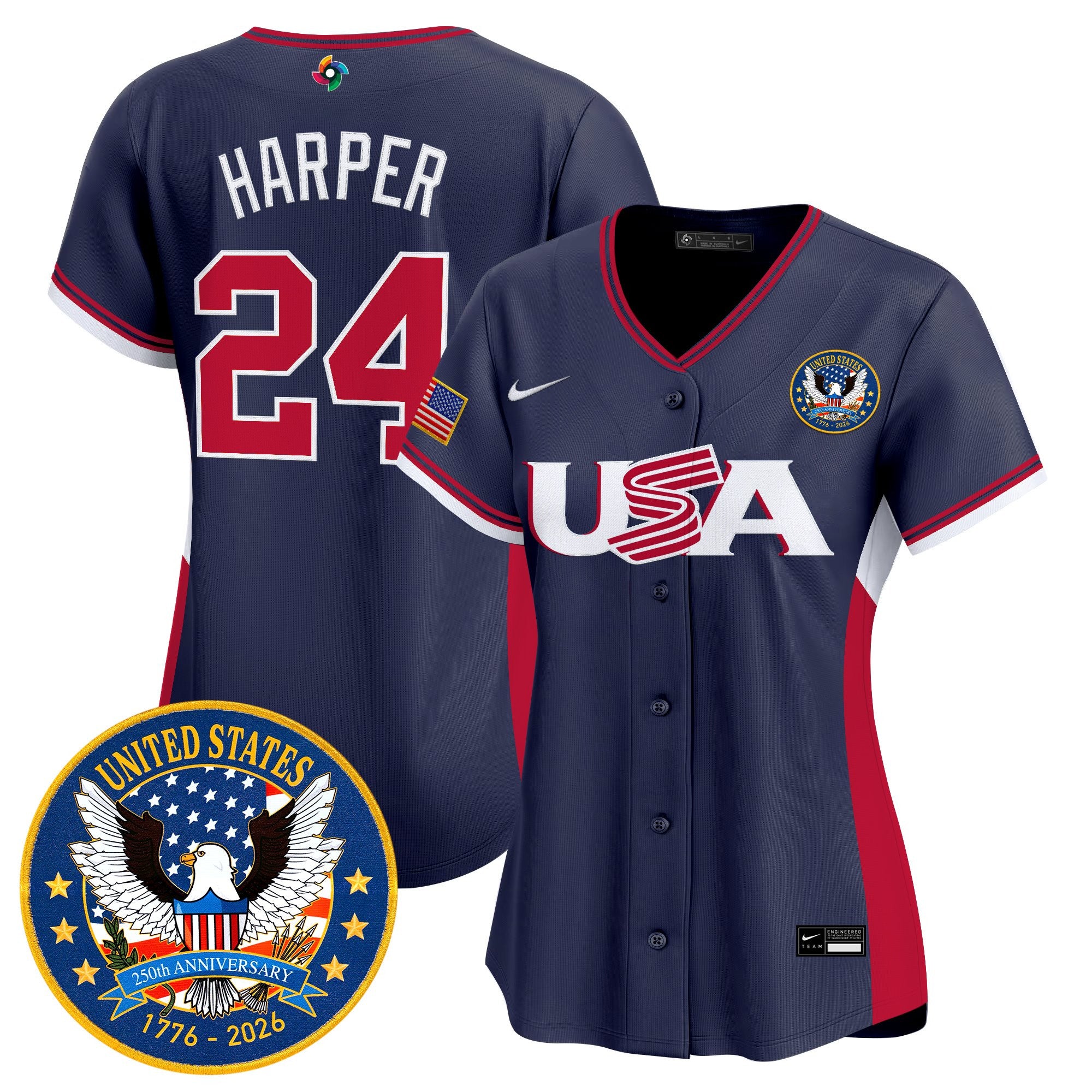 Women's Team USA World Baseball Classic United States 250th Anniversary Patch Vapor Premier Jersey - All Stitched