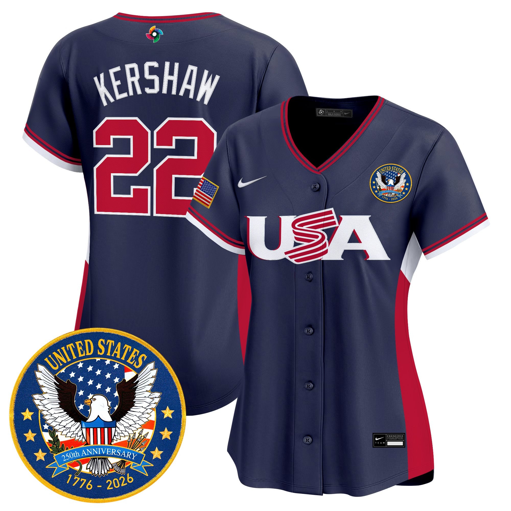Women's Team USA World Baseball Classic United States 250th Anniversary Patch Vapor Premier Jersey - All Stitched