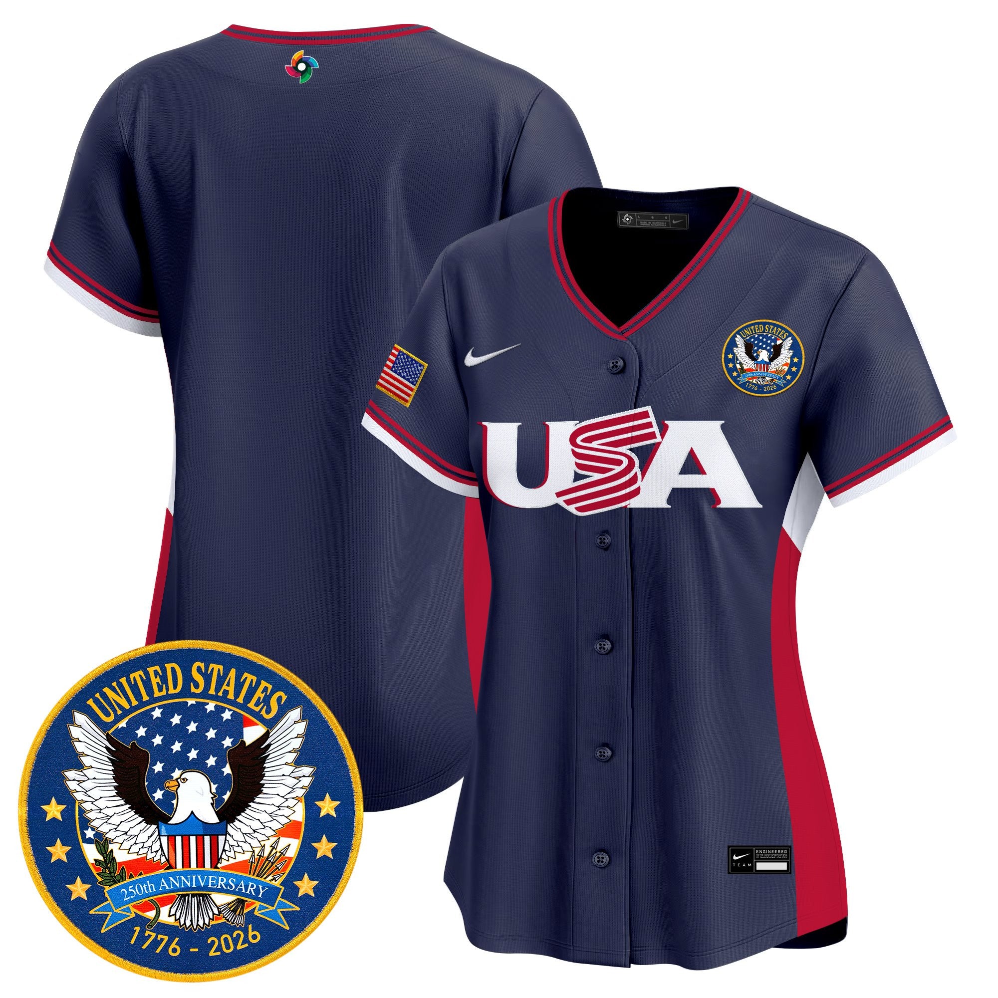 Women's Team USA World Baseball Classic United States 250th Anniversary Patch Vapor Premier Jersey - All Stitched