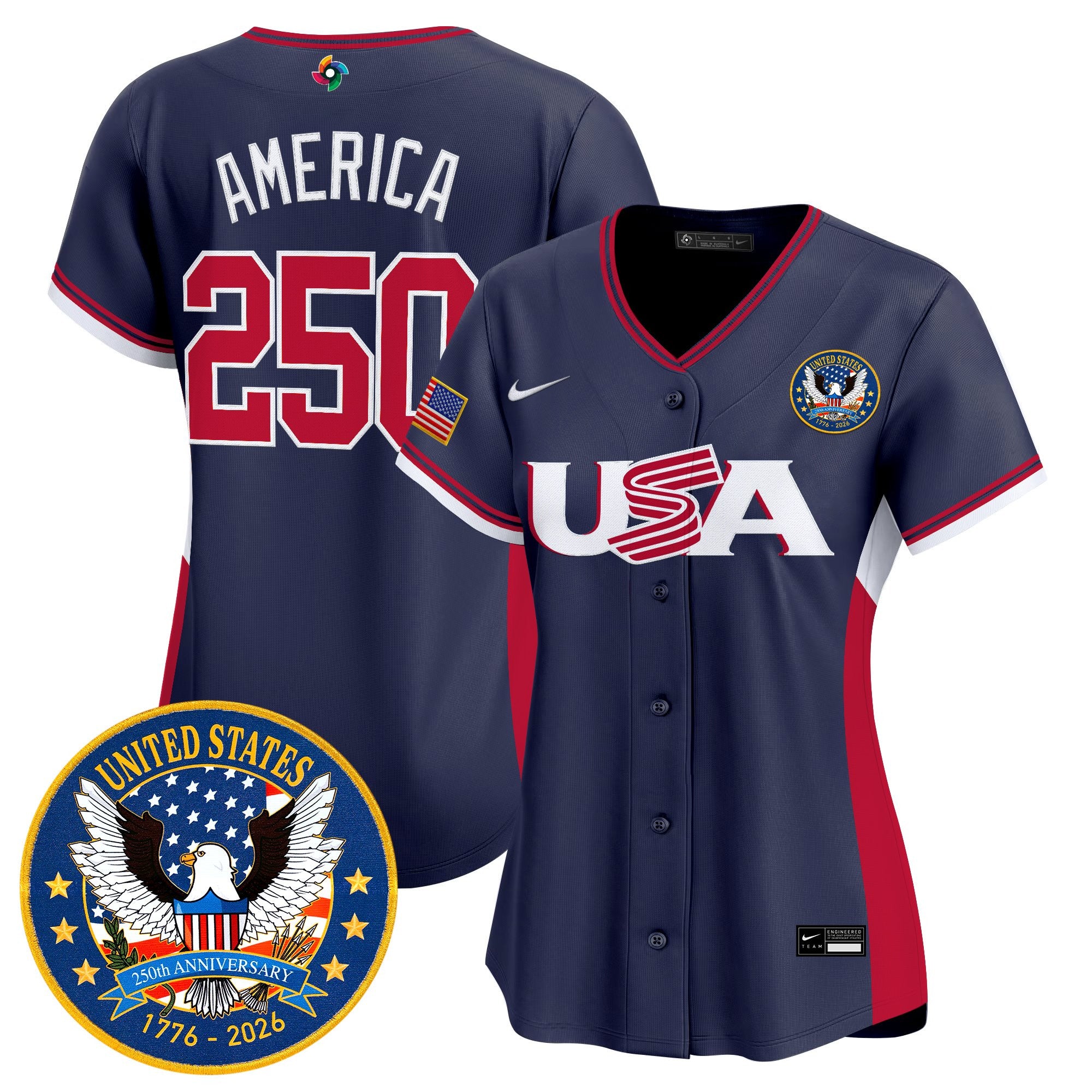 Women's Team USA World Baseball Classic United States 250th Anniversary Patch Vapor Premier Jersey - All Stitched