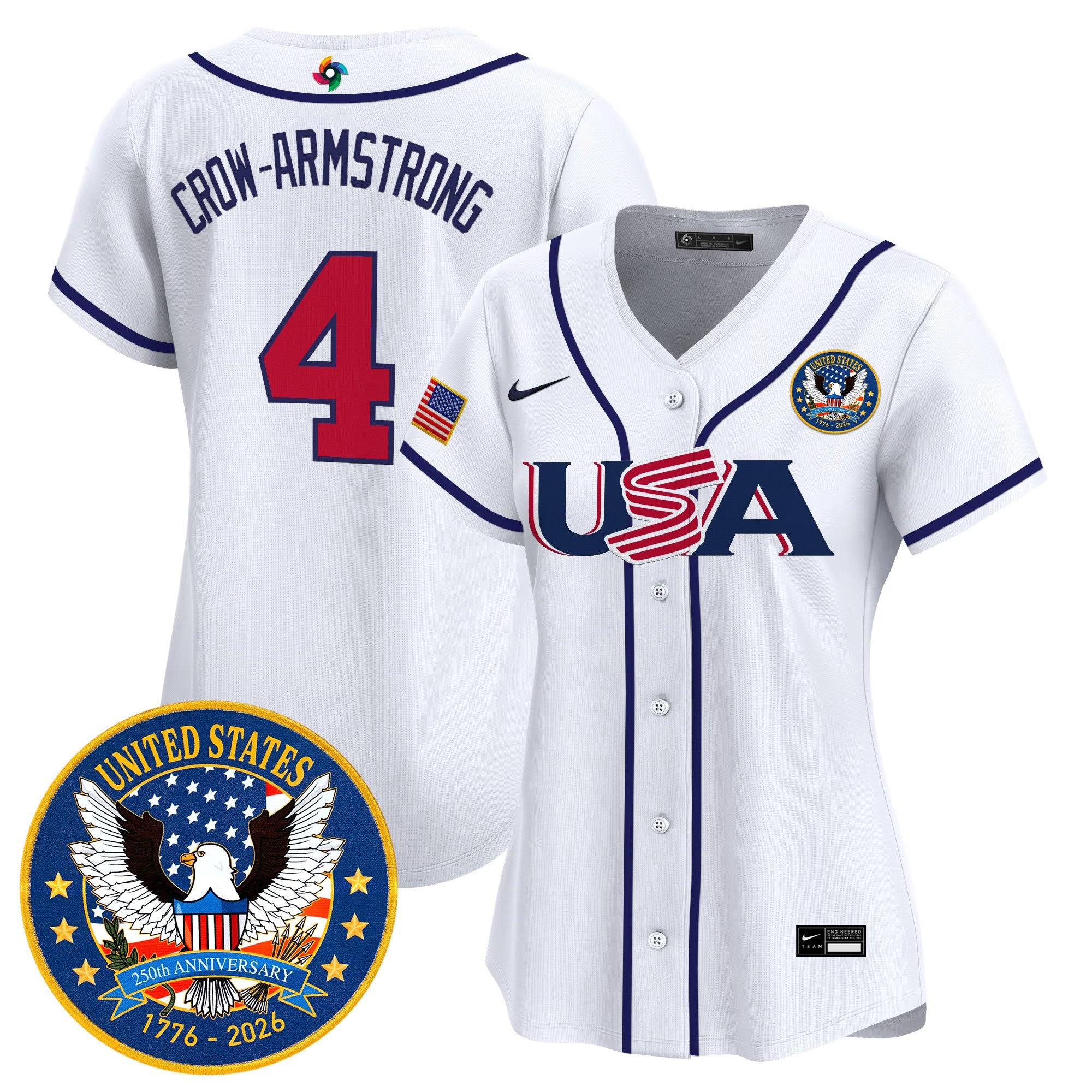 Women's Team USA World Baseball Classic United States 250th Anniversary Patch Vapor Premier Jersey - All Stitched