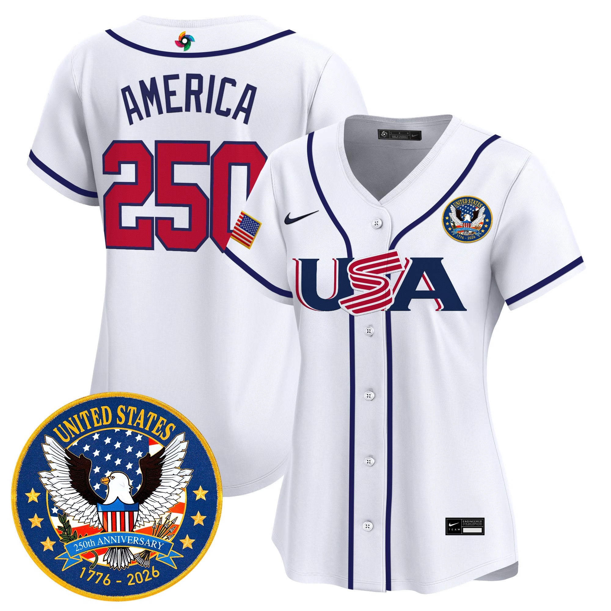 Women's Team USA World Baseball Classic United States 250th Anniversary Patch Vapor Premier Jersey - All Stitched