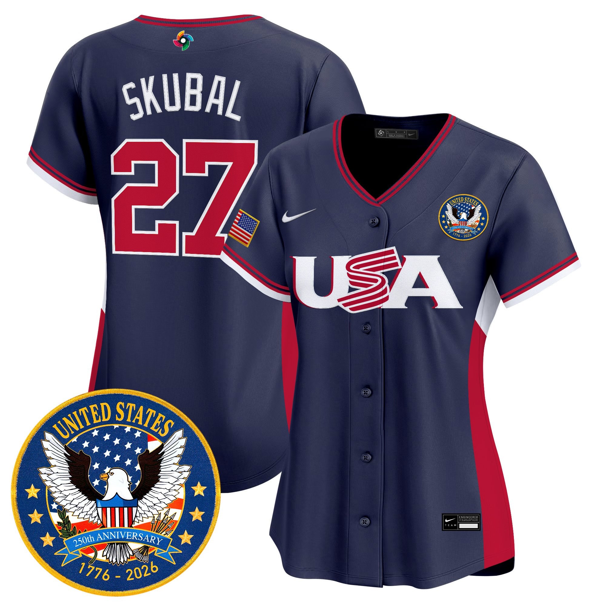 Women's Team USA World Baseball Classic United States 250th Anniversary Patch Vapor Premier Jersey - All Stitched