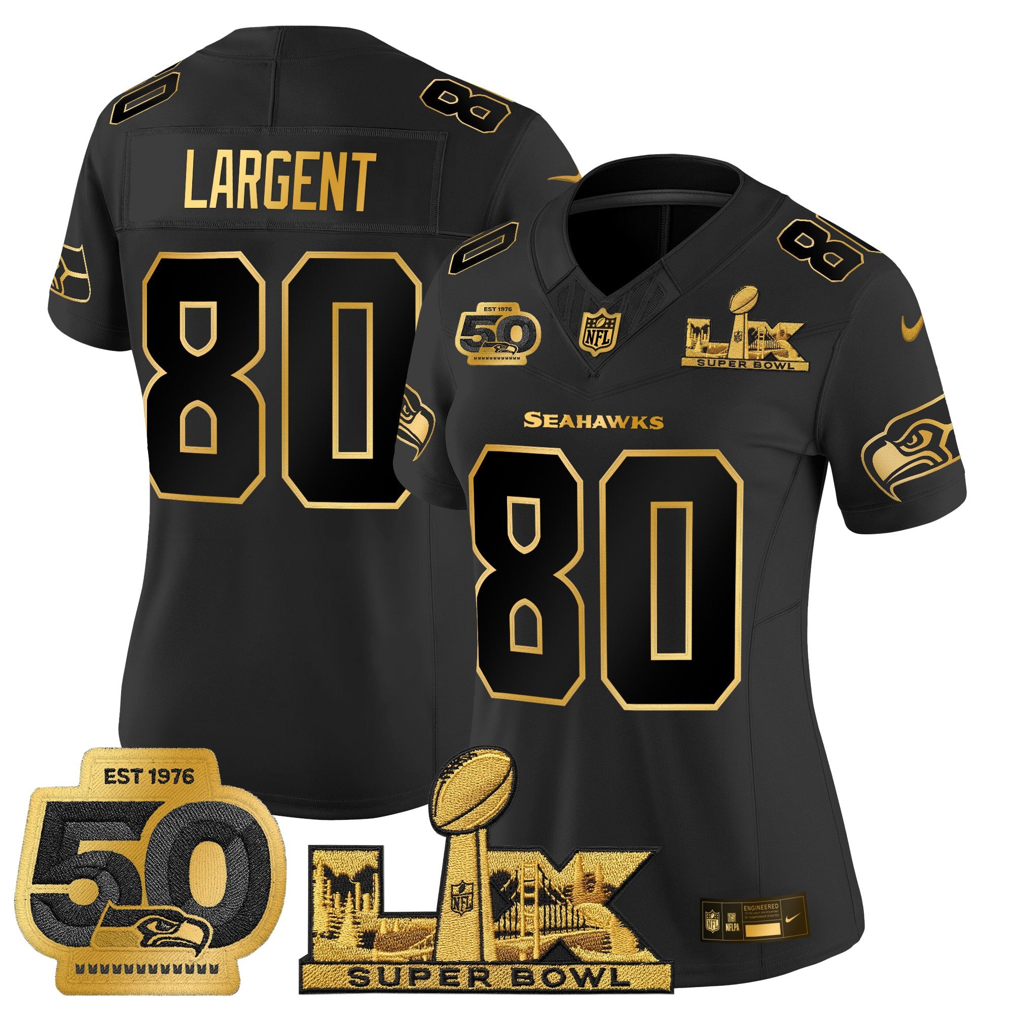 Women's Seattle Seahawks "Super Bowl LX & 50th Patch" Gold Vapor Limited Jersey - All Stitched