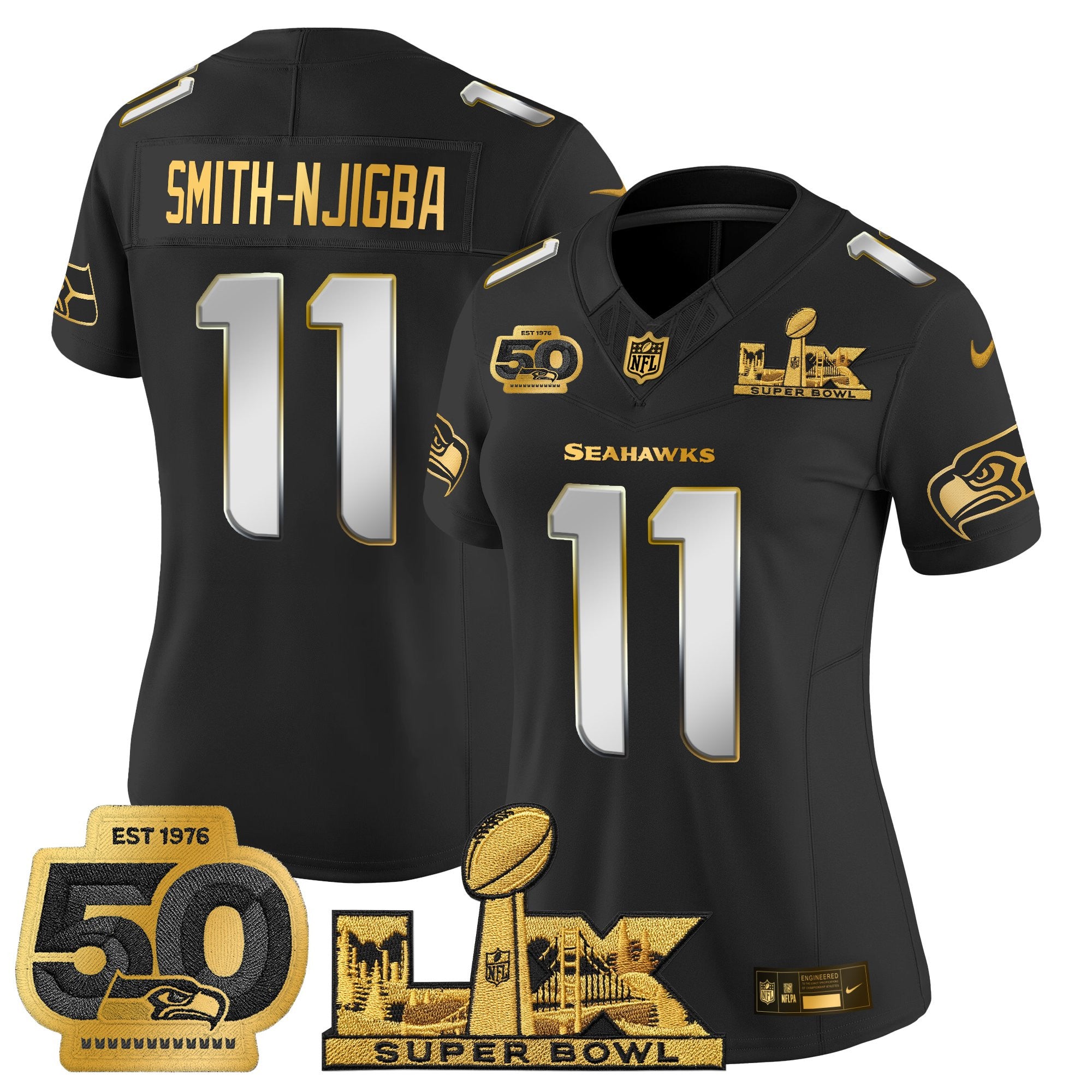 Women's Seattle Seahawks "Super Bowl LX & 50th Patch" Gold Vapor Limited Jersey - All Stitched