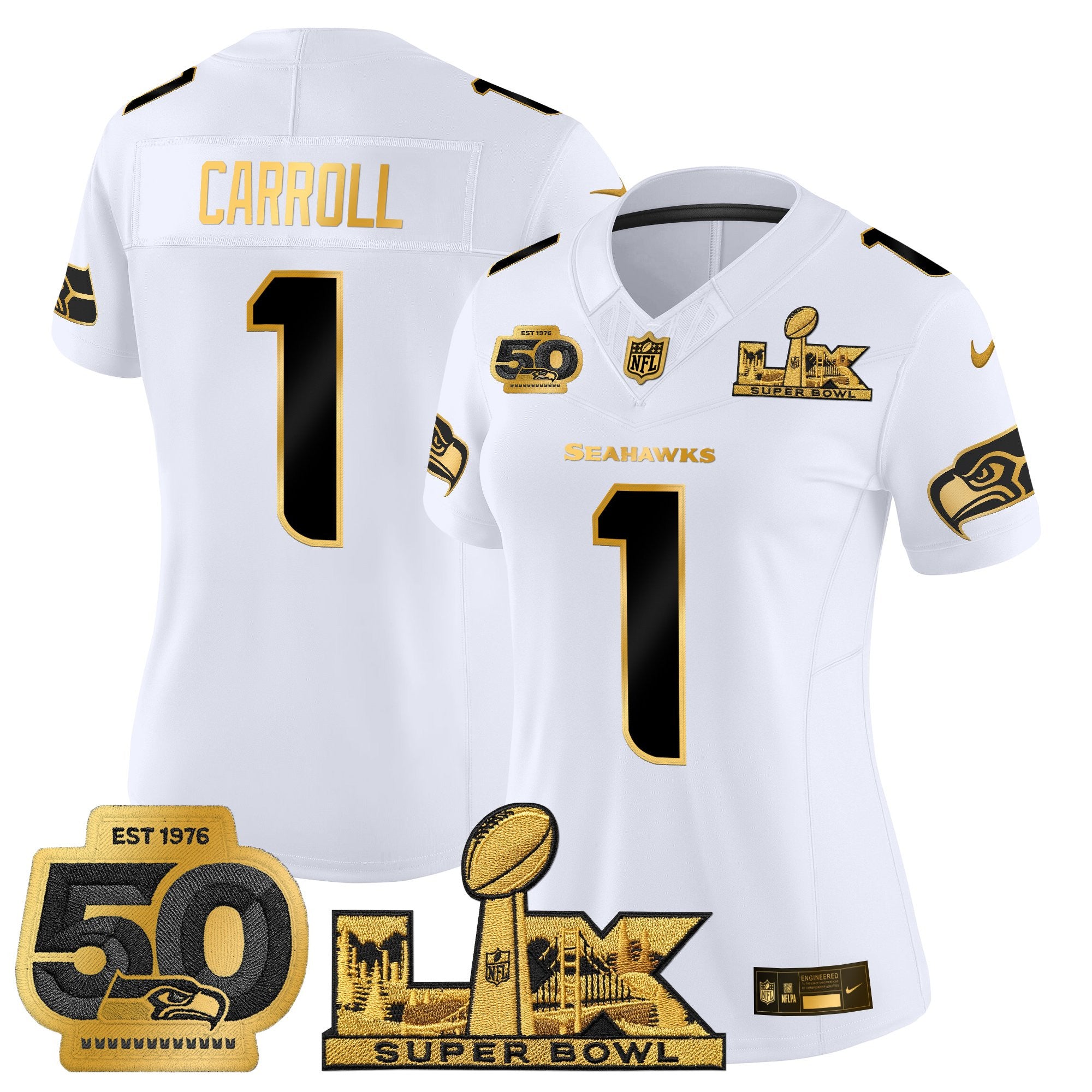 Women's Seattle Seahawks "Super Bowl LX & 50th Patch" Gold Vapor Limited Jersey - All Stitched