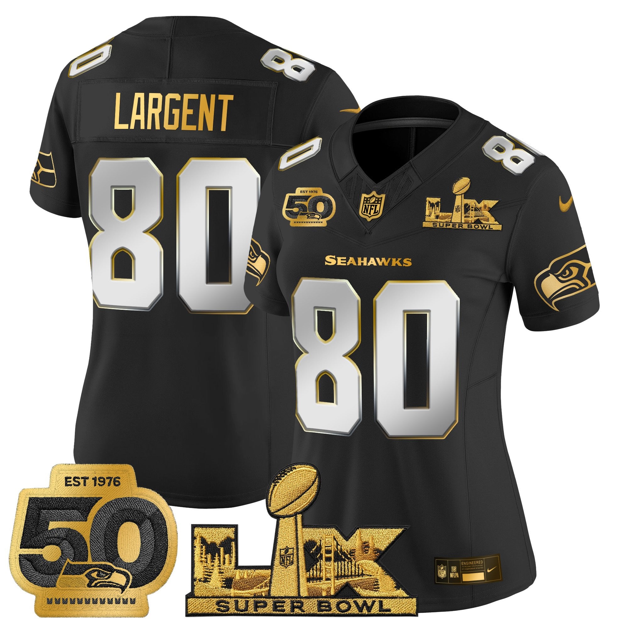 Women's Seattle Seahawks "Super Bowl LX & 50th Patch" Gold Vapor Limited Jersey - All Stitched