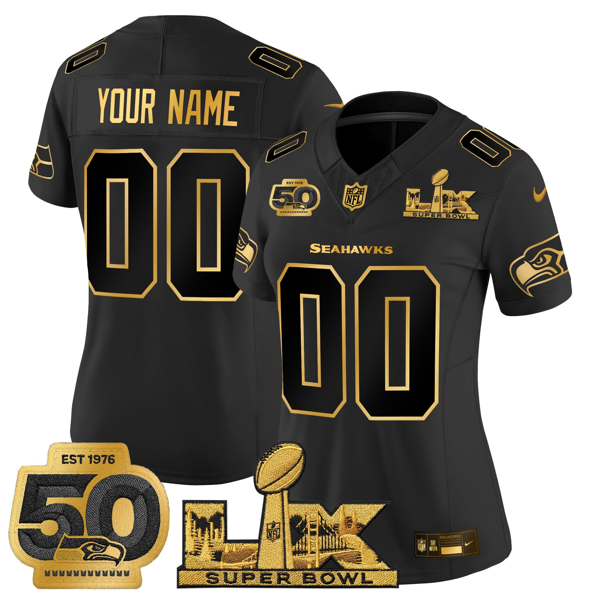 Seattle Seahawks "Super Bowl LX & 50th Patch" Gold Vapor Limited Custom Jersey - All Stitched