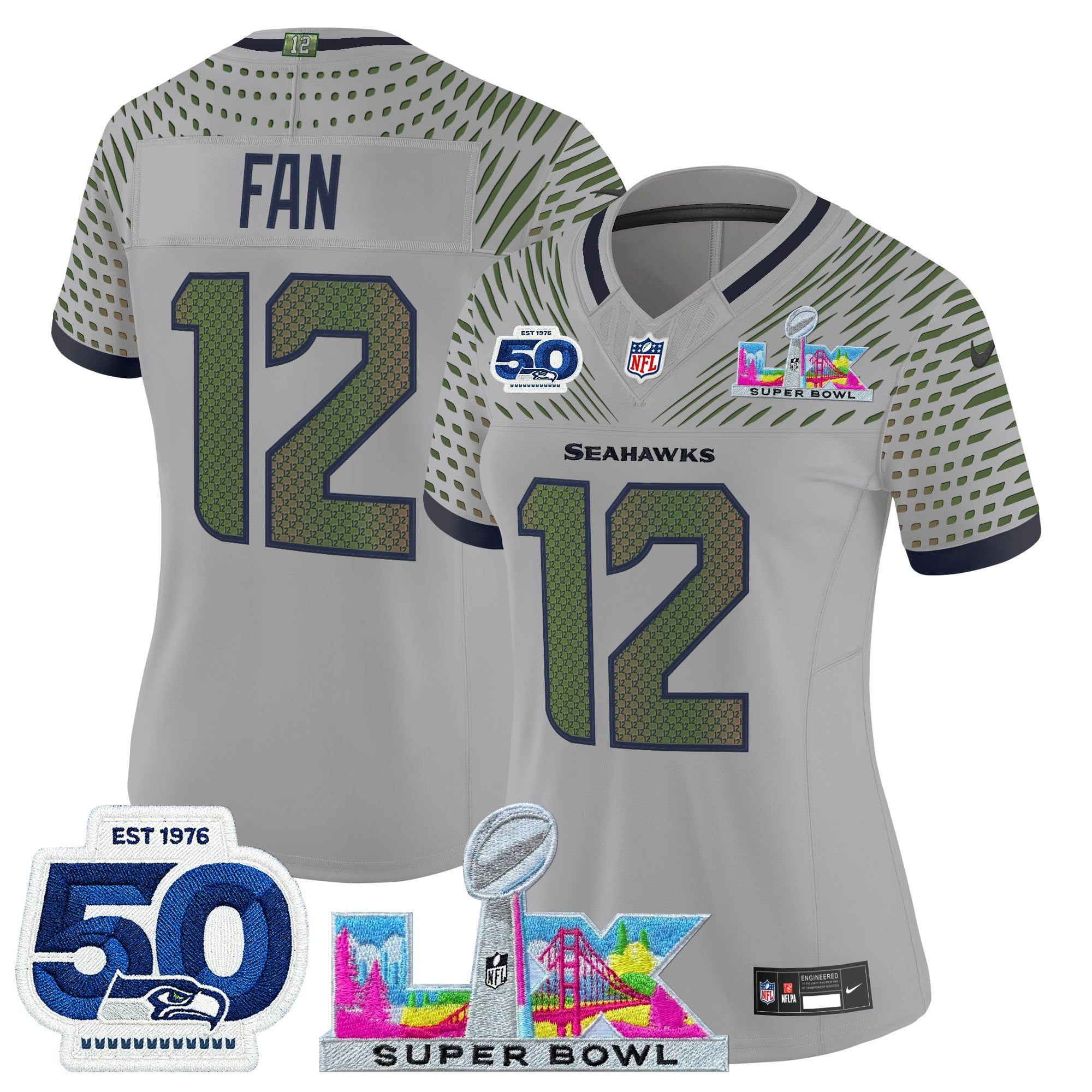 Women's Seattle Seahawks "Super Bowl LX & 50th Patch" Vapor Limited Jersey - All Stitched