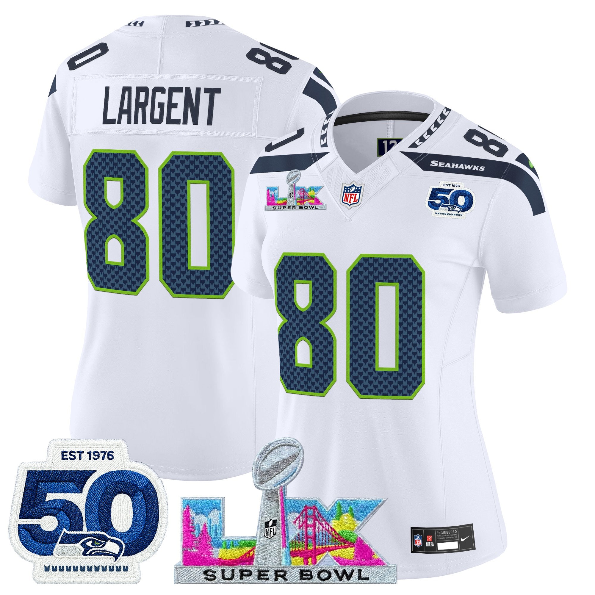 Women's Seattle Seahawks "Super Bowl LX & 50th Patch" Vapor Limited Jersey - All Stitched
