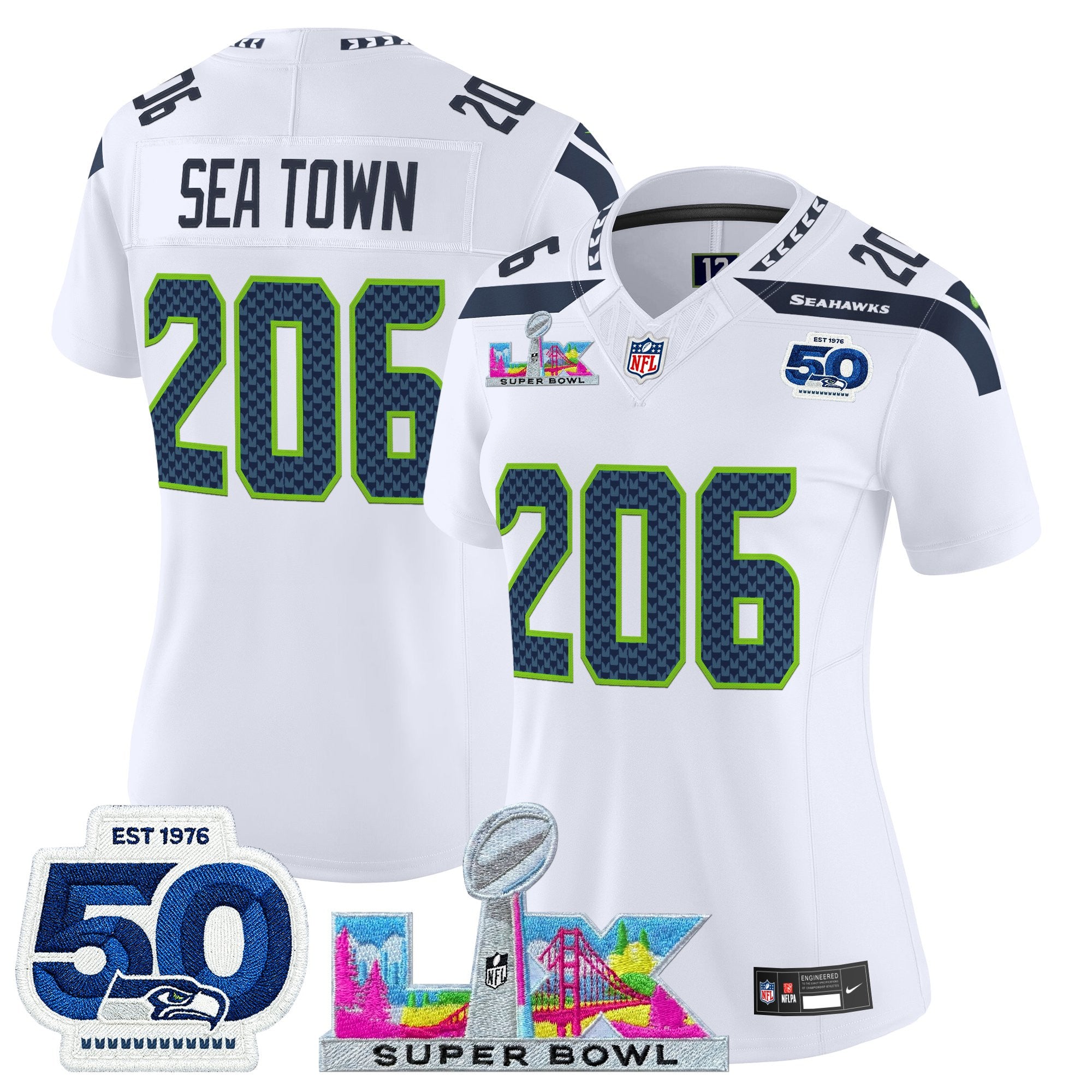 Women's Seattle Seahawks "Super Bowl LX & 50th Patch" Vapor Limited Jersey - All Stitched